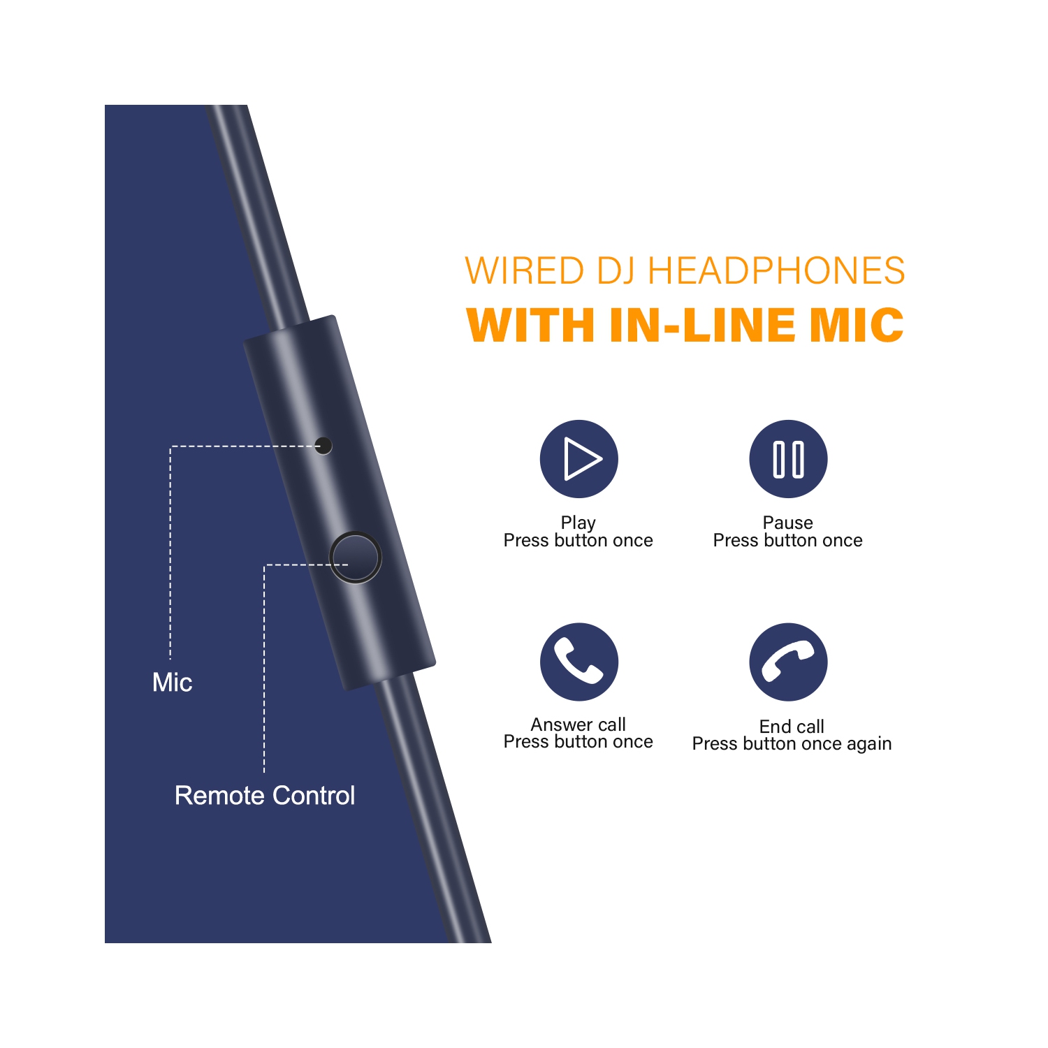 OneOdio Wired Over-Ear Headphones with Mic-Noise Cancelling Earcups & Dual Ports-Dark Blue