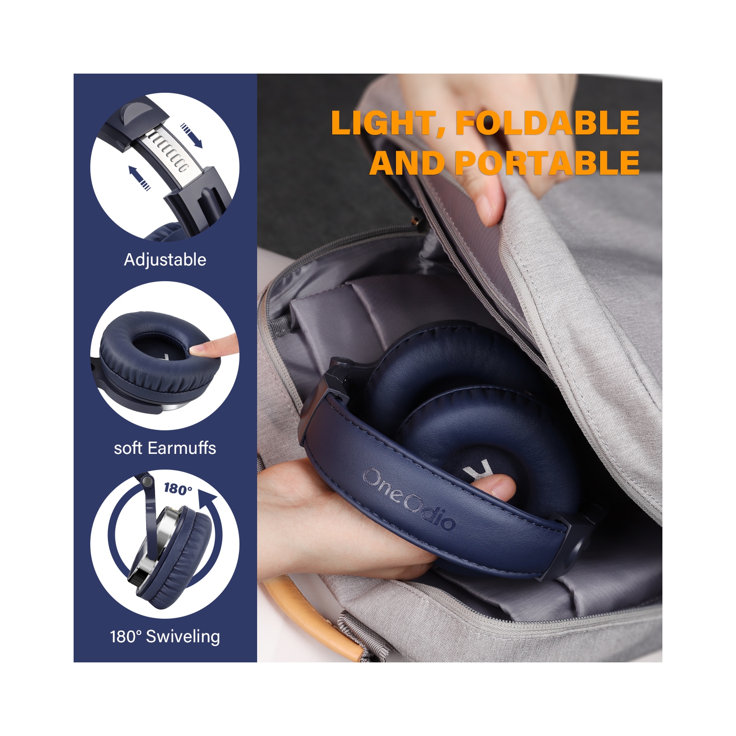 OneOdio Wired Over-Ear Headphones with Mic-Noise Cancelling Earcups & Dual Ports-Dark Blue