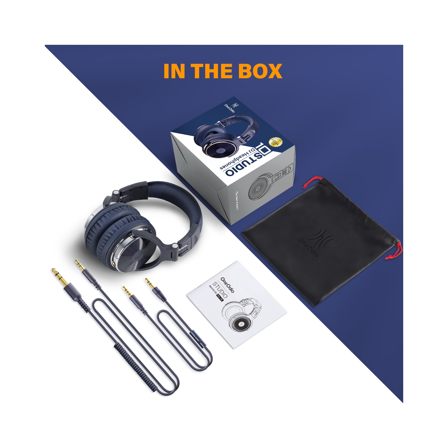 OneOdio Wired Over-Ear Headphones with Mic-Noise Cancelling Earcups & Dual Ports-Dark Blue