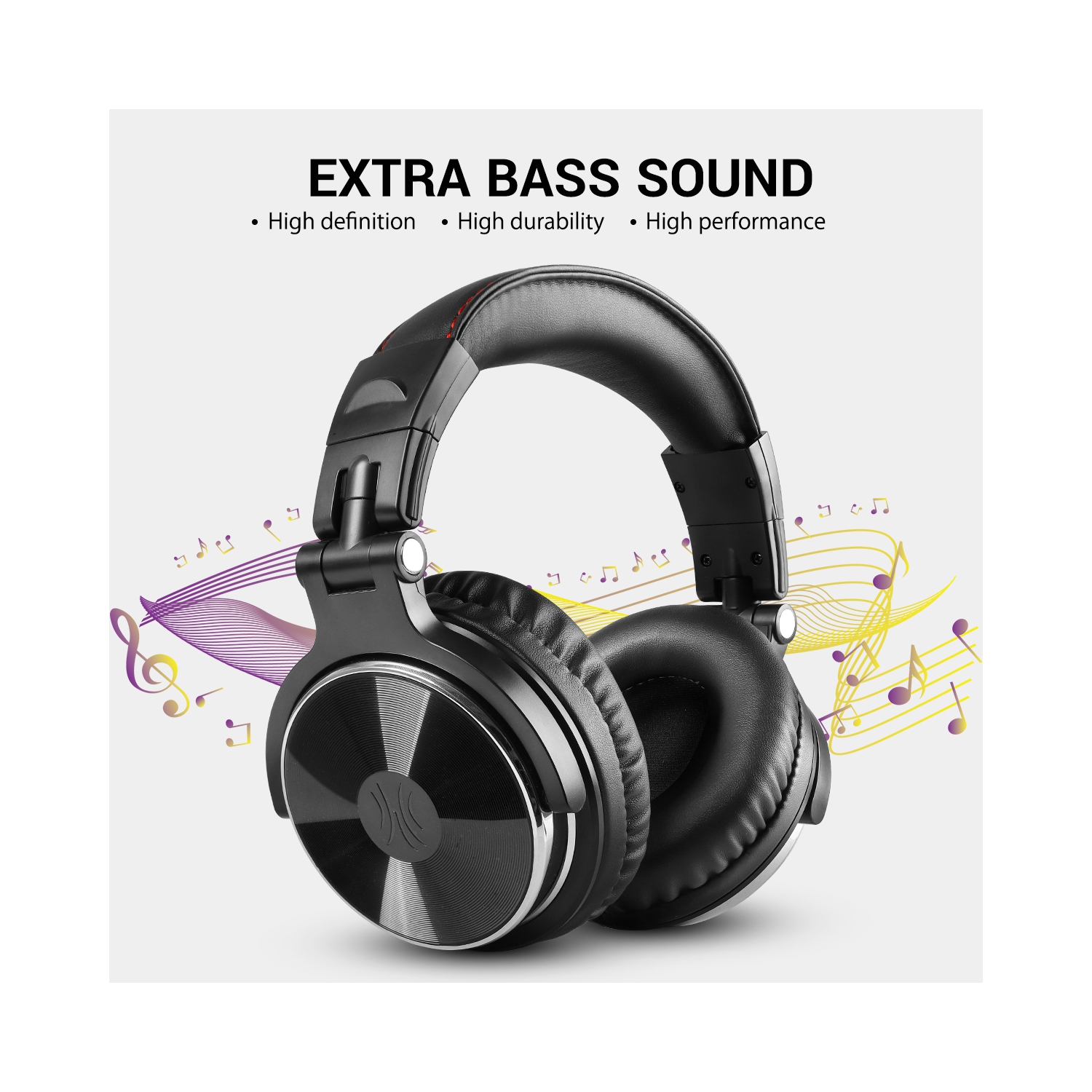 Casque d'écoute avec fil OneOdio avec micro, oreillettes à suppression du bruit et écouteurs de studio DJ - Noir
