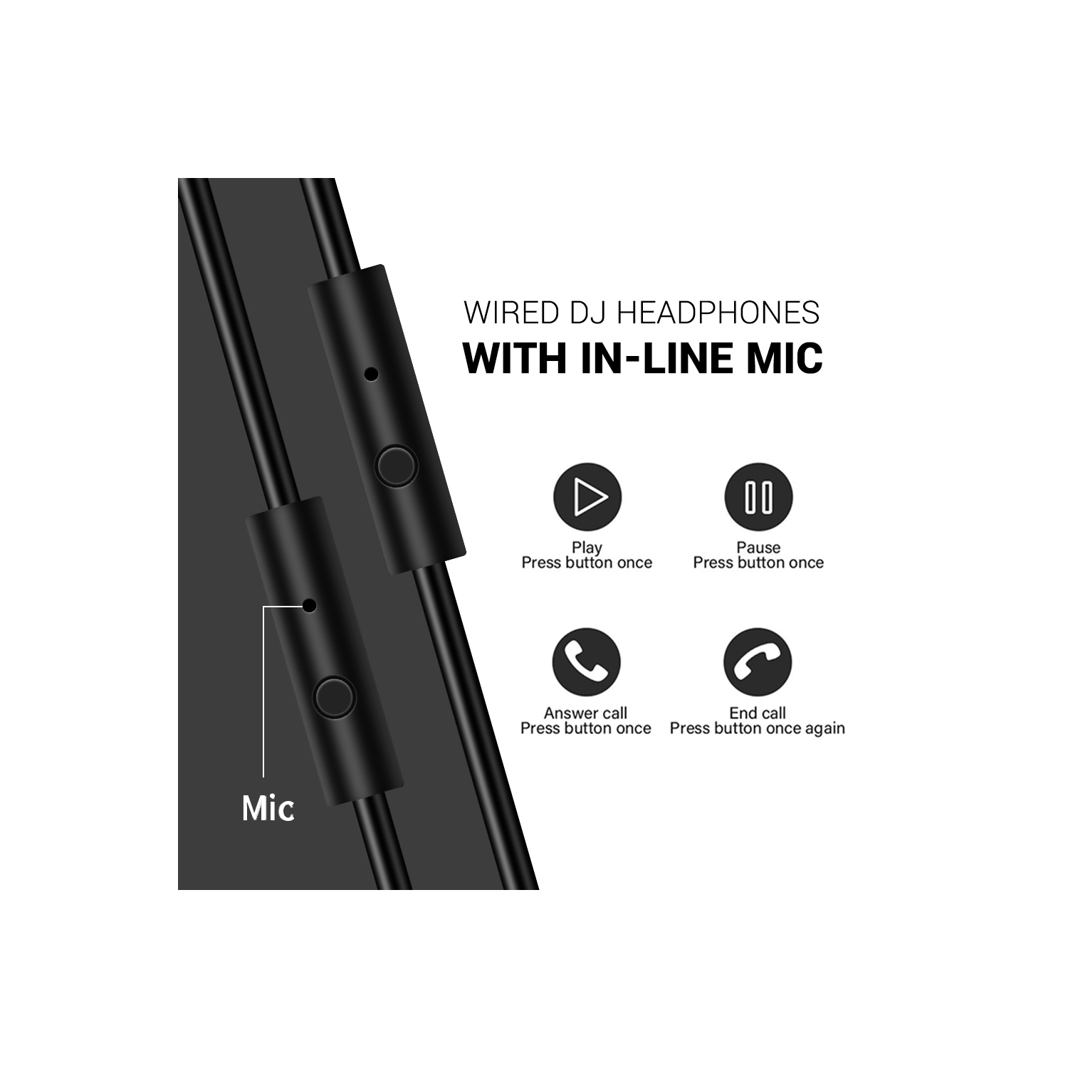 Casque d'écoute avec fil OneOdio avec micro, oreillettes à suppression du bruit et écouteurs de studio DJ - Noir