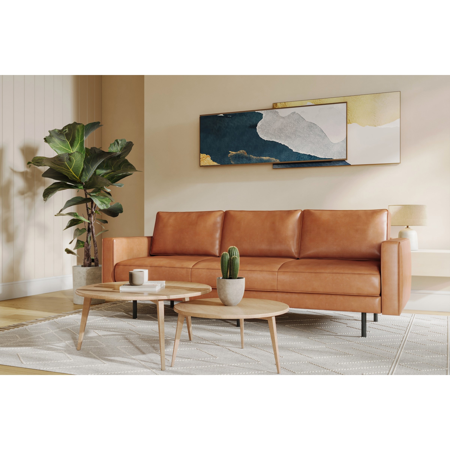 Valencia Varese Top Grain Leather Sofa,Cognac