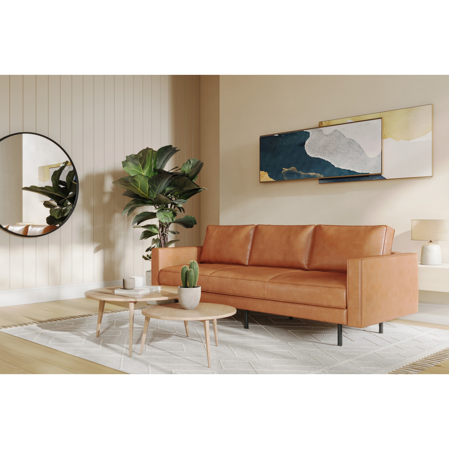 Valencia Varese Top Grain Leather Sofa,Cognac