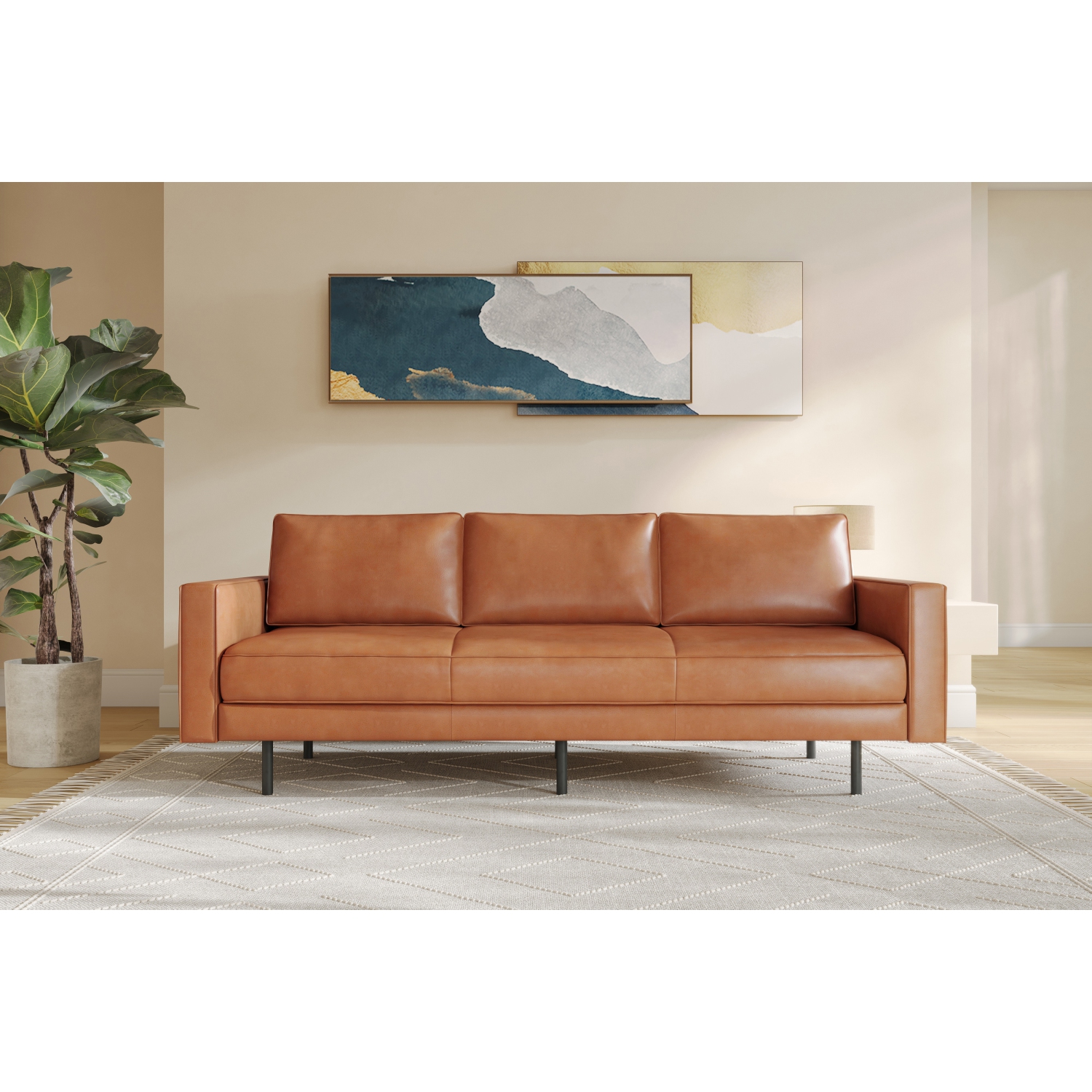 Valencia Varese Top Grain Leather Sofa,Cognac
