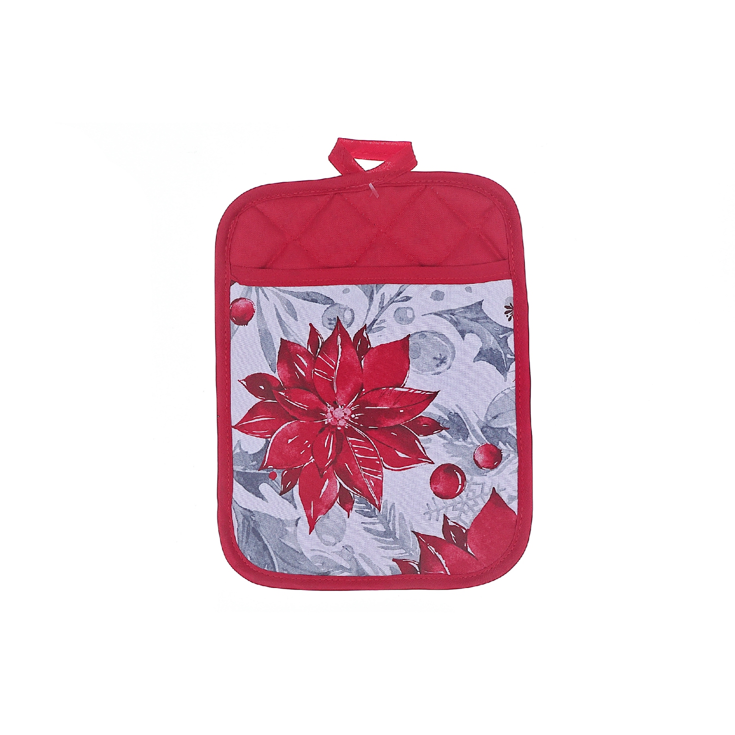 Maison Concepts Christmas Pot Holder With Pocket Red Poinsettia - Set of 4