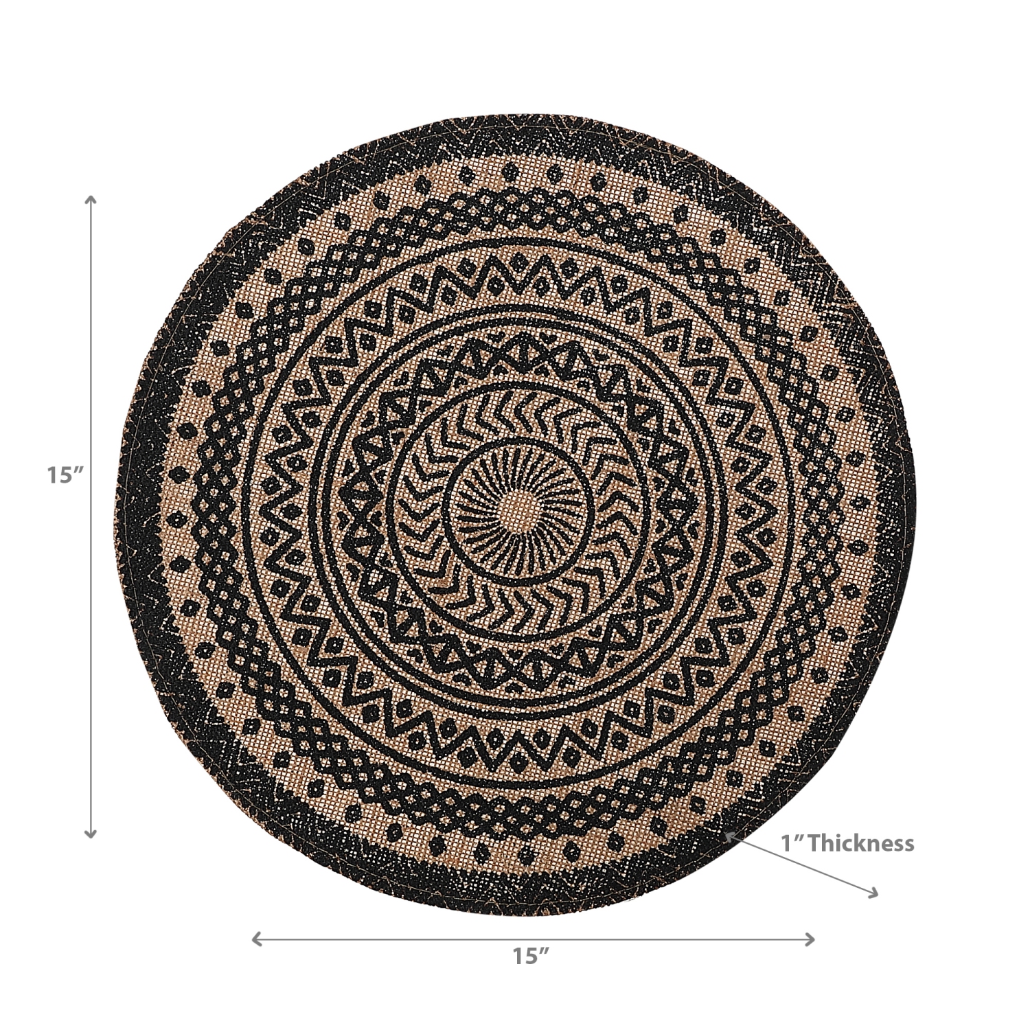 Maison Concepts Round Jute Placemat Black Mandala - Set of 12