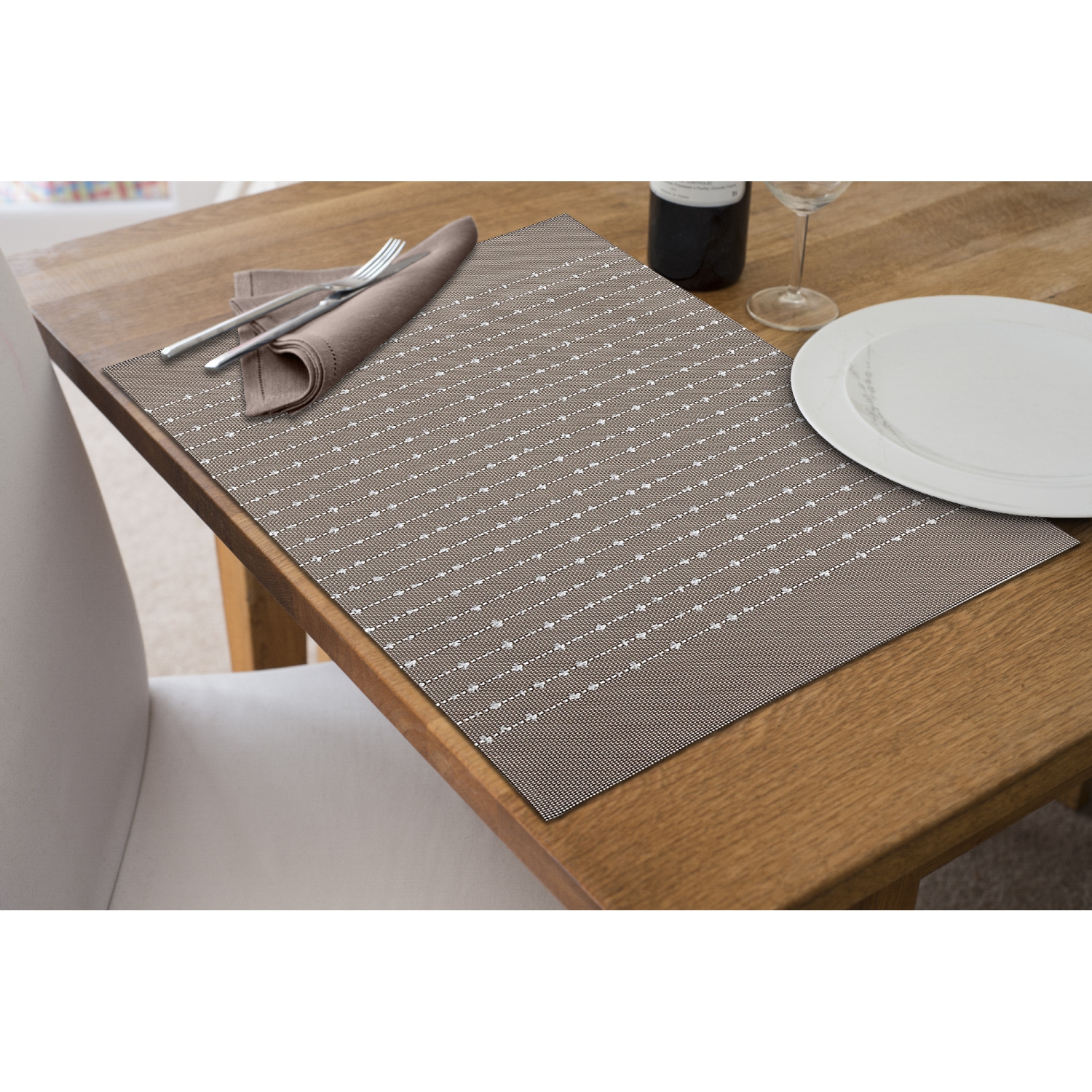 Maison Concepts Vinyl Cotton Placemat Pinstripe Taupe - Set of 12