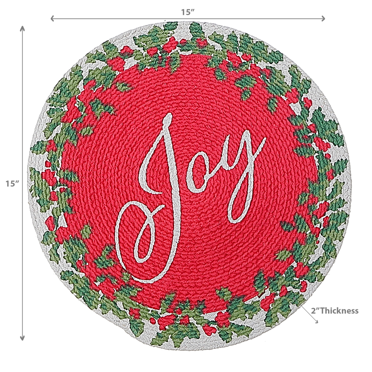 Maison Concepts Christmas Printed Round Cotton Rope Placemat Joy - Set of 12