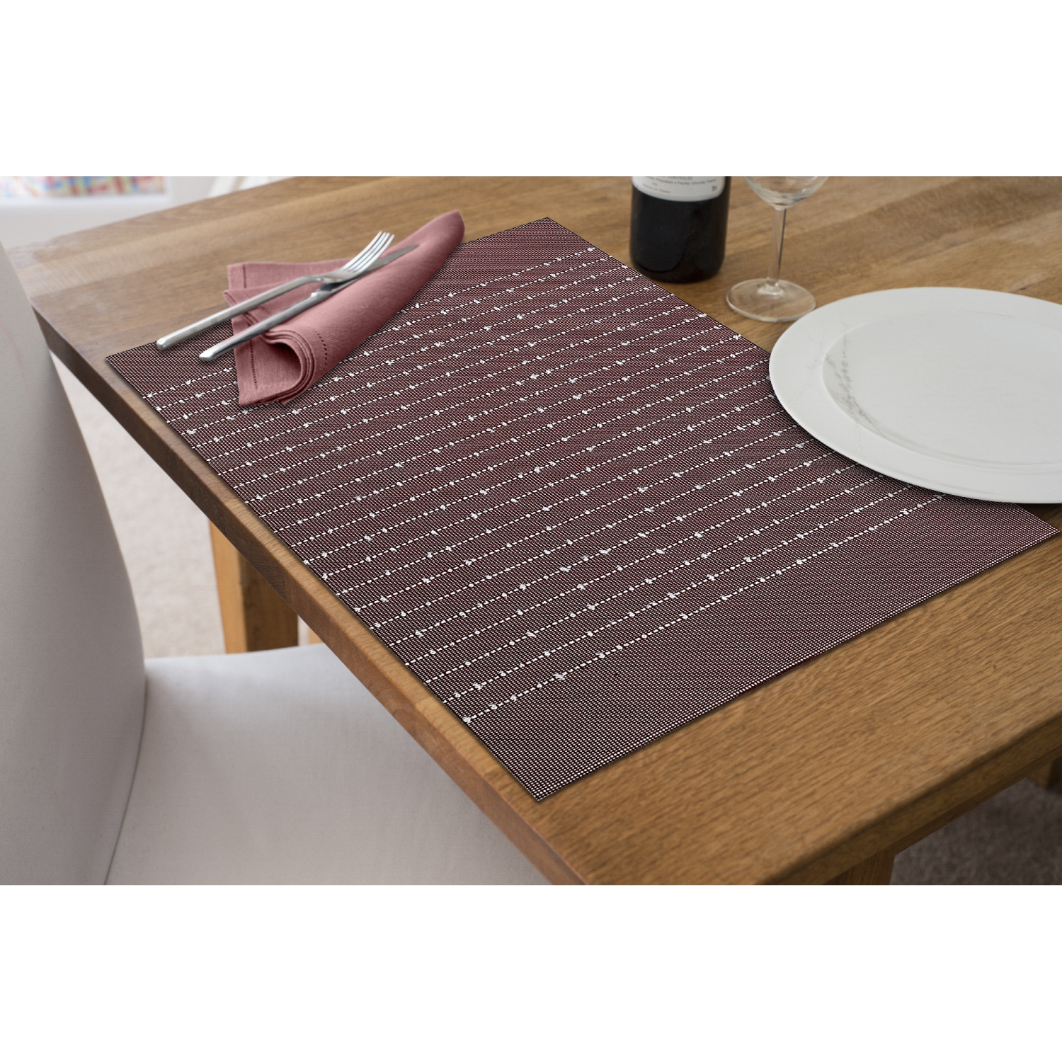 Maison Concepts Vinyl Cotton Placemat Pinstripe Red - Set of 12