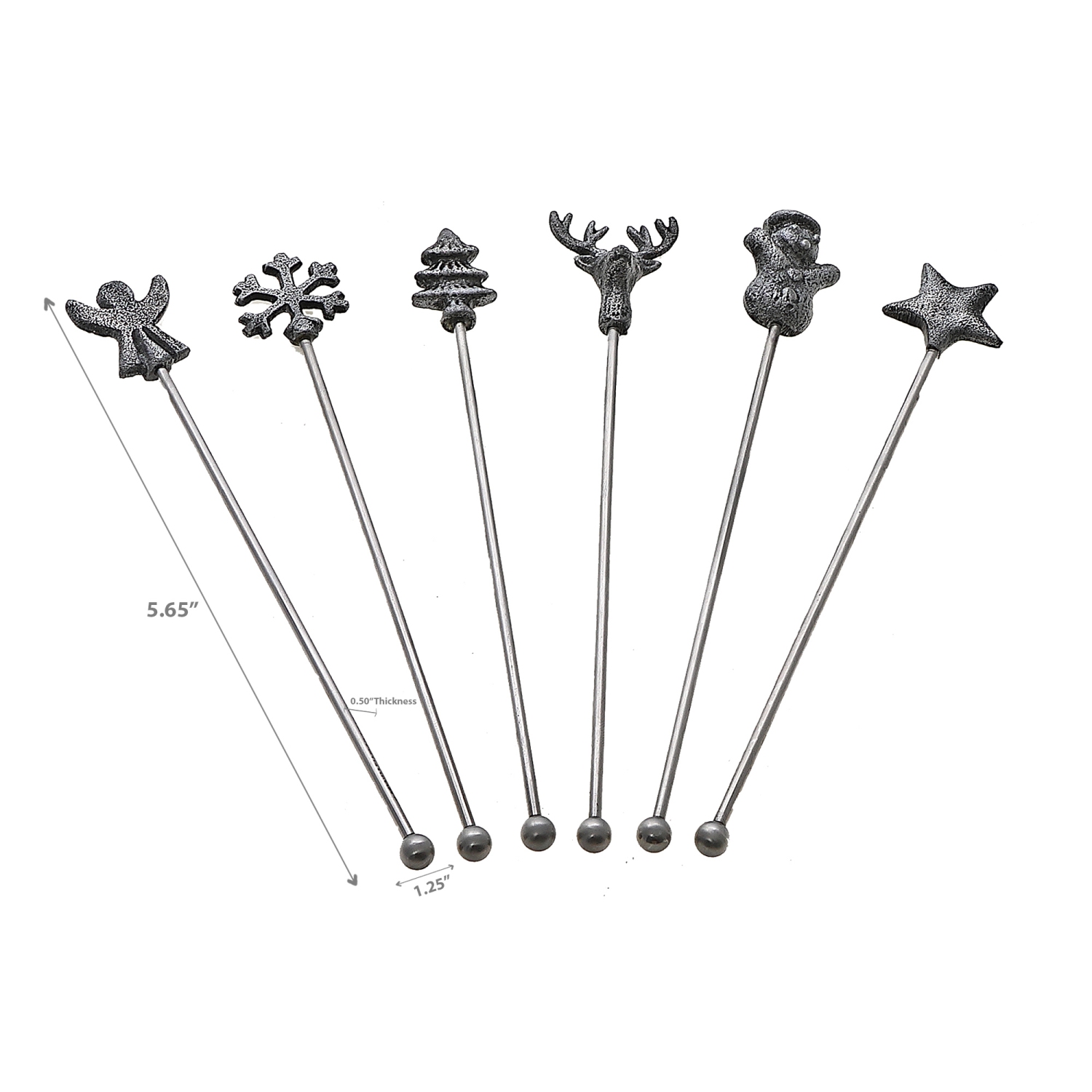 Maison Concepts Christmas Set Of 6 Assorted Swizzle Sticks