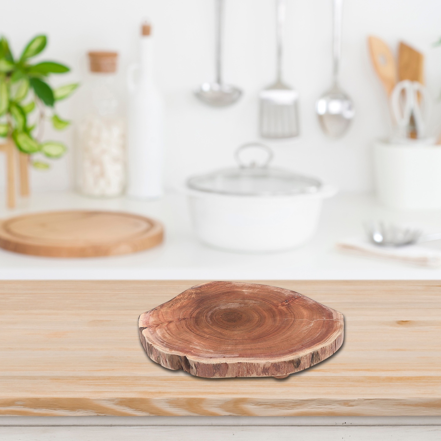 Maison Concepts Acacia Wood Live Edge Round Board With Stand