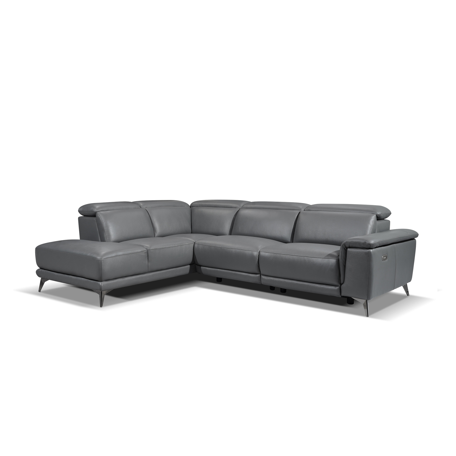 Pista Contemporary Grey Top Grain Leather Power Reclining Sectional