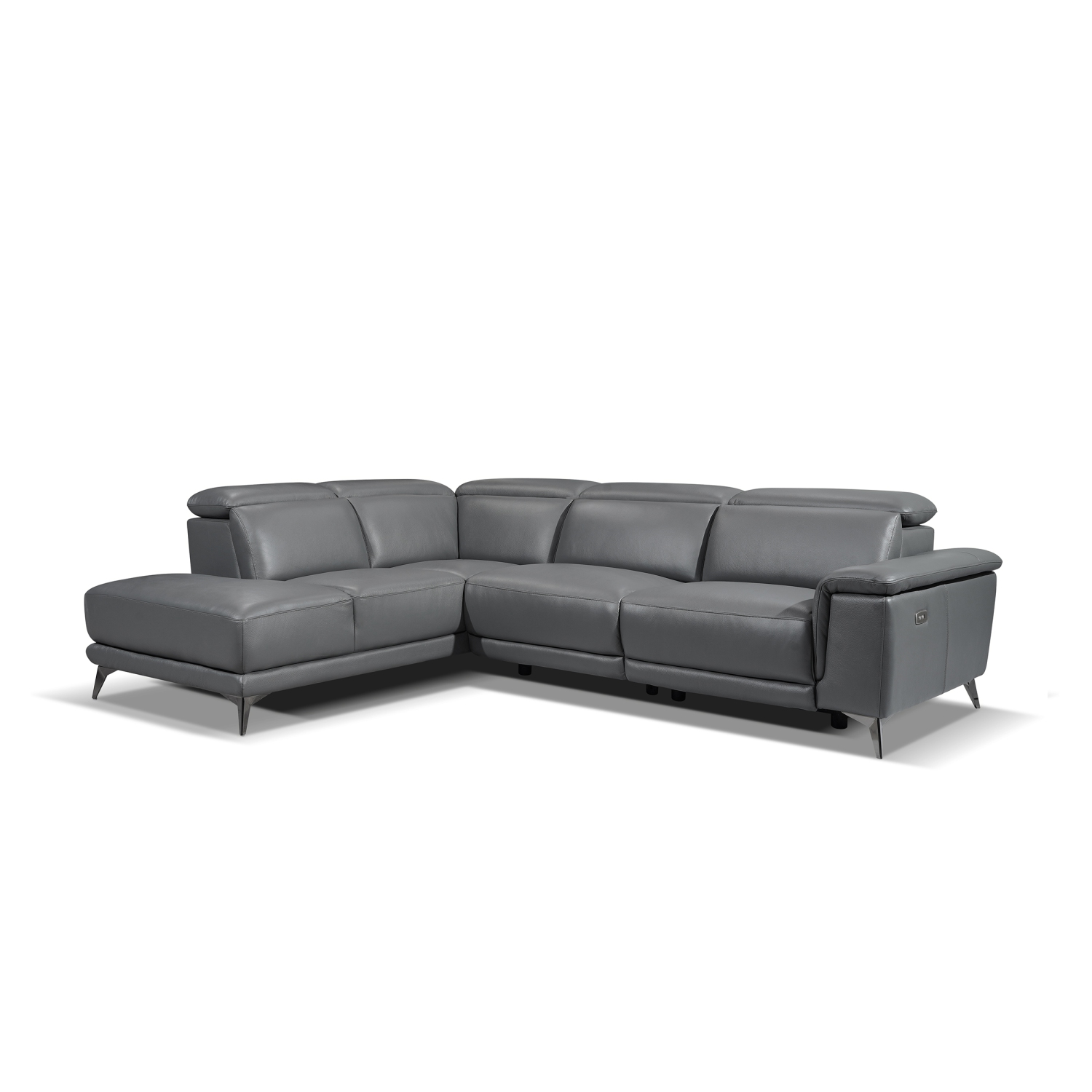 Valencia Pista Contemporary Grey Top Grain Leather Power Reclining Sectional