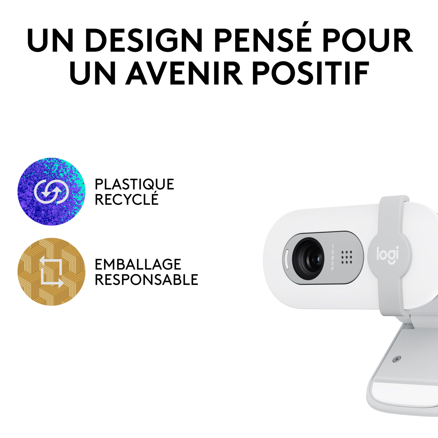 Logitech Brio 100 Full HD 1080p Webcam with Built-in Microphone - White