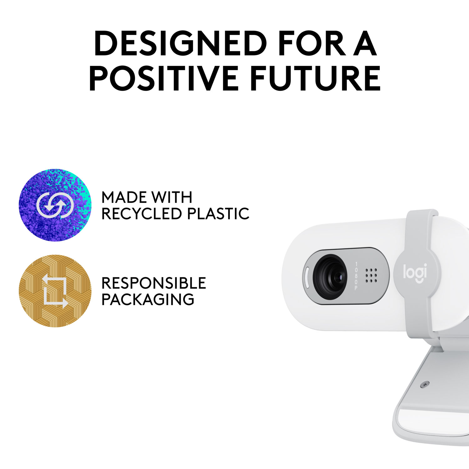 Logitech Brio 100 Full HD 1080p Webcam with Built-in Microphone - White