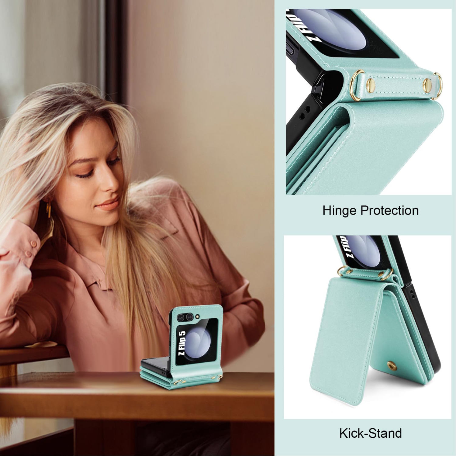 Samsung Galaxy Z Flip 5 Case with Card Holder Strap Lanyard, Samsung Z Flip 5 Case Wallet Galaxy Z Flip 5 Wallet Phone Case Crossbody Phone Case