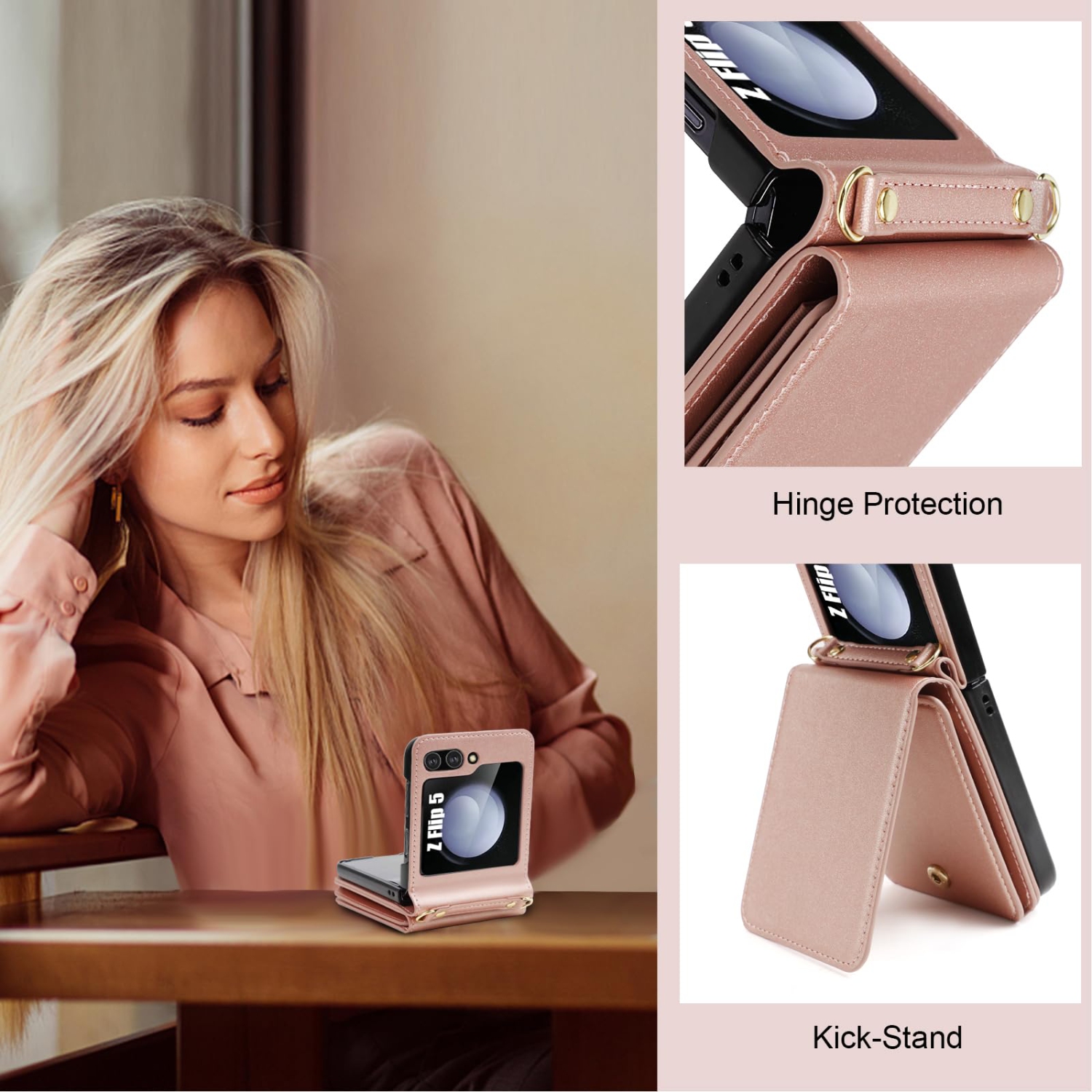 Samsung Galaxy Z Flip 5 Case with Card Holder Strap Lanyard, Samsung Z Flip 5 Case Wallet Galaxy Z Flip 5 Wallet Phone Case Crossbody Phone Case