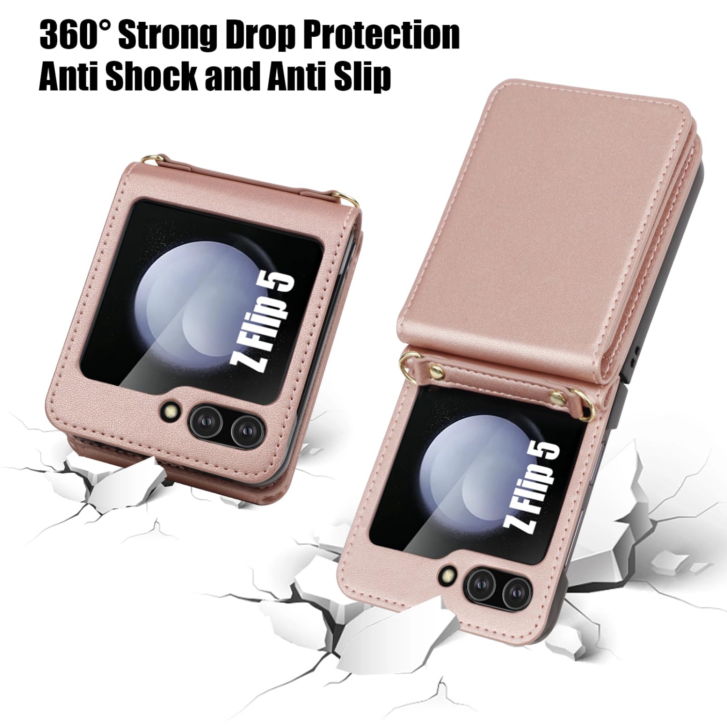 Samsung Galaxy Z Flip 5 Case with Card Holder Strap Lanyard, Samsung Z Flip 5 Case Wallet Galaxy Z Flip 5 Wallet Phone Case Crossbody Phone Case