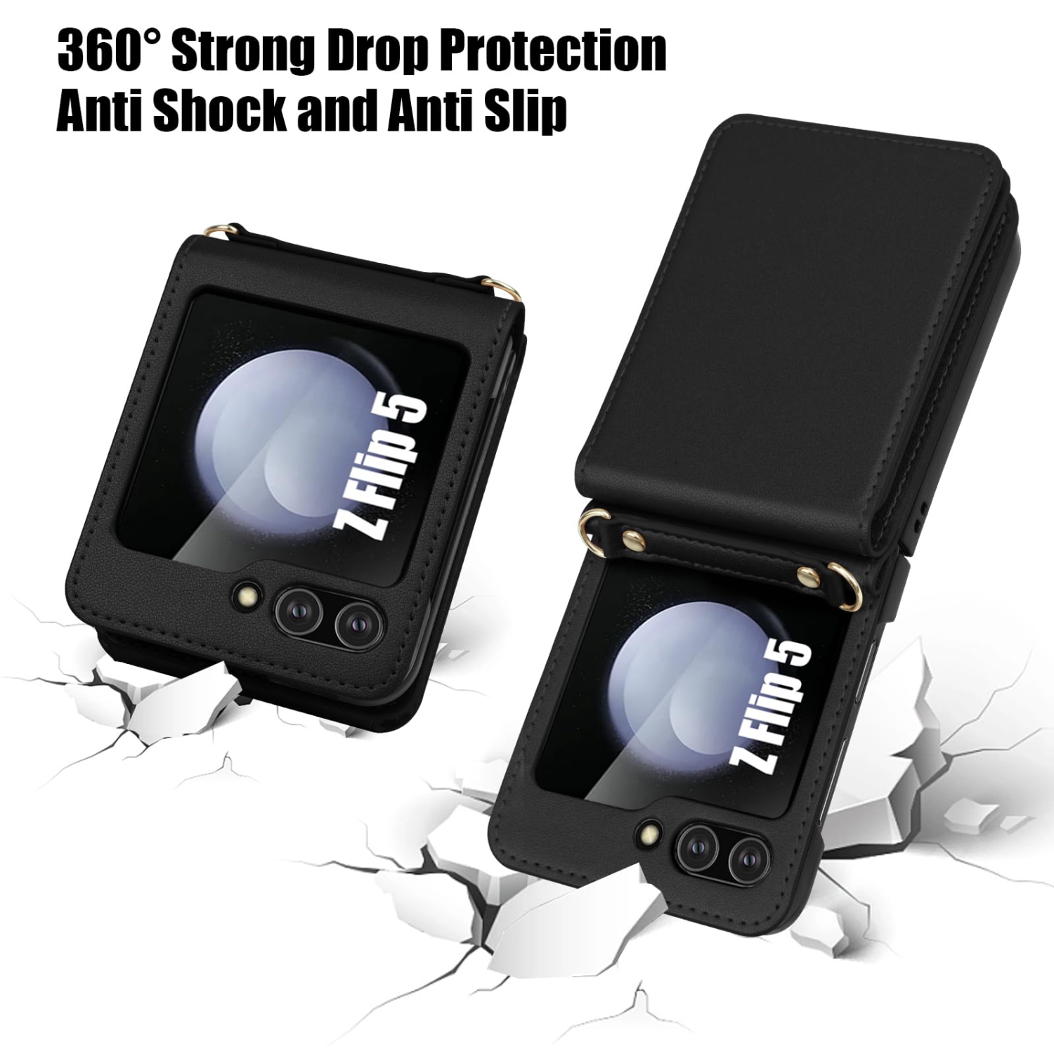 Samsung Galaxy Z Flip 5 Case with Card Holder Strap Lanyard, Samsung Z Flip 5 Case Wallet Galaxy Z Flip 5 Wallet Phone Case Crossbody Phone Case