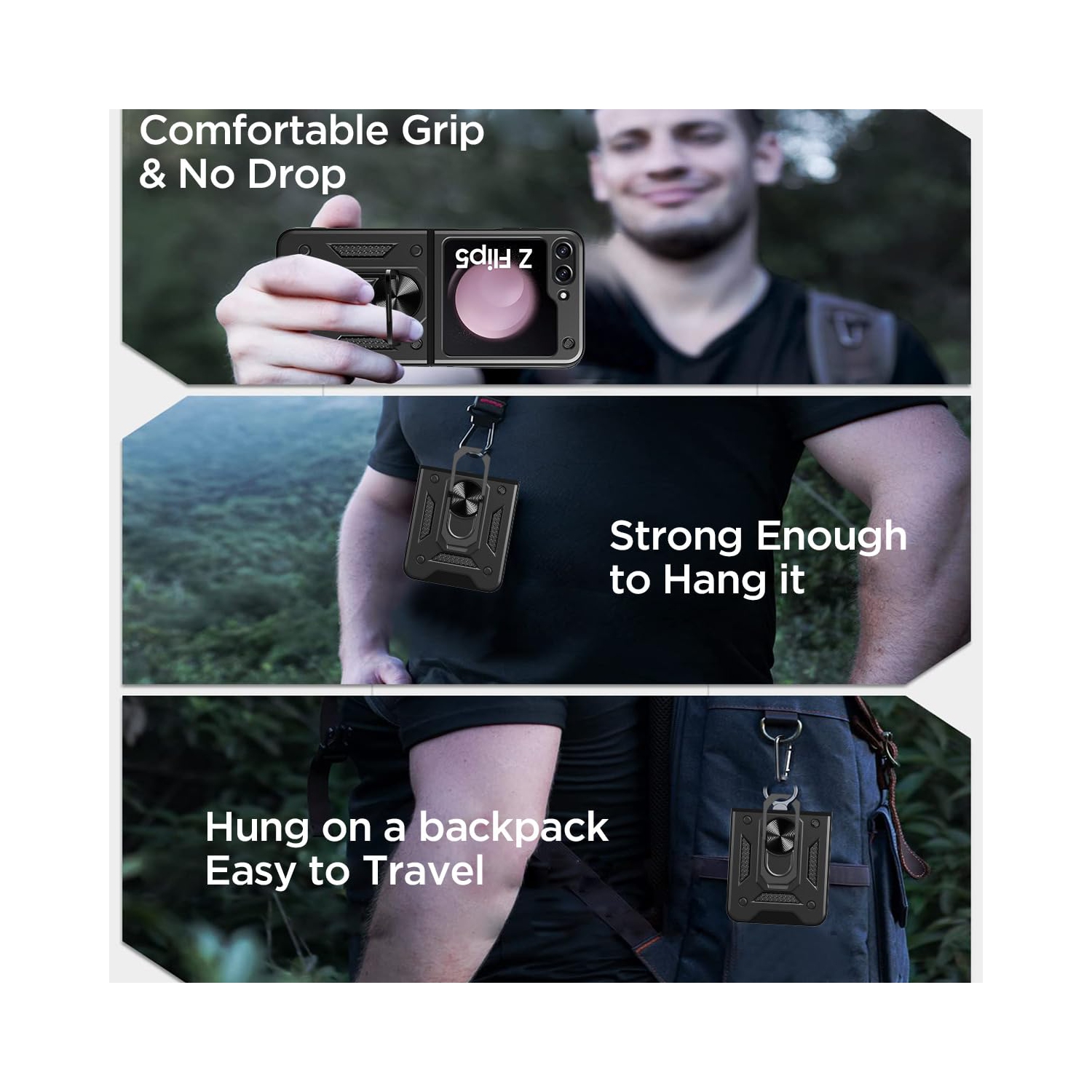 Samsung Galaxy Z Flip 5 Case with Ring Kickstand, Shockproof Flip Phone Case for Galaxy Z Flip 5 5G Support Magnetic Car Mount , Black