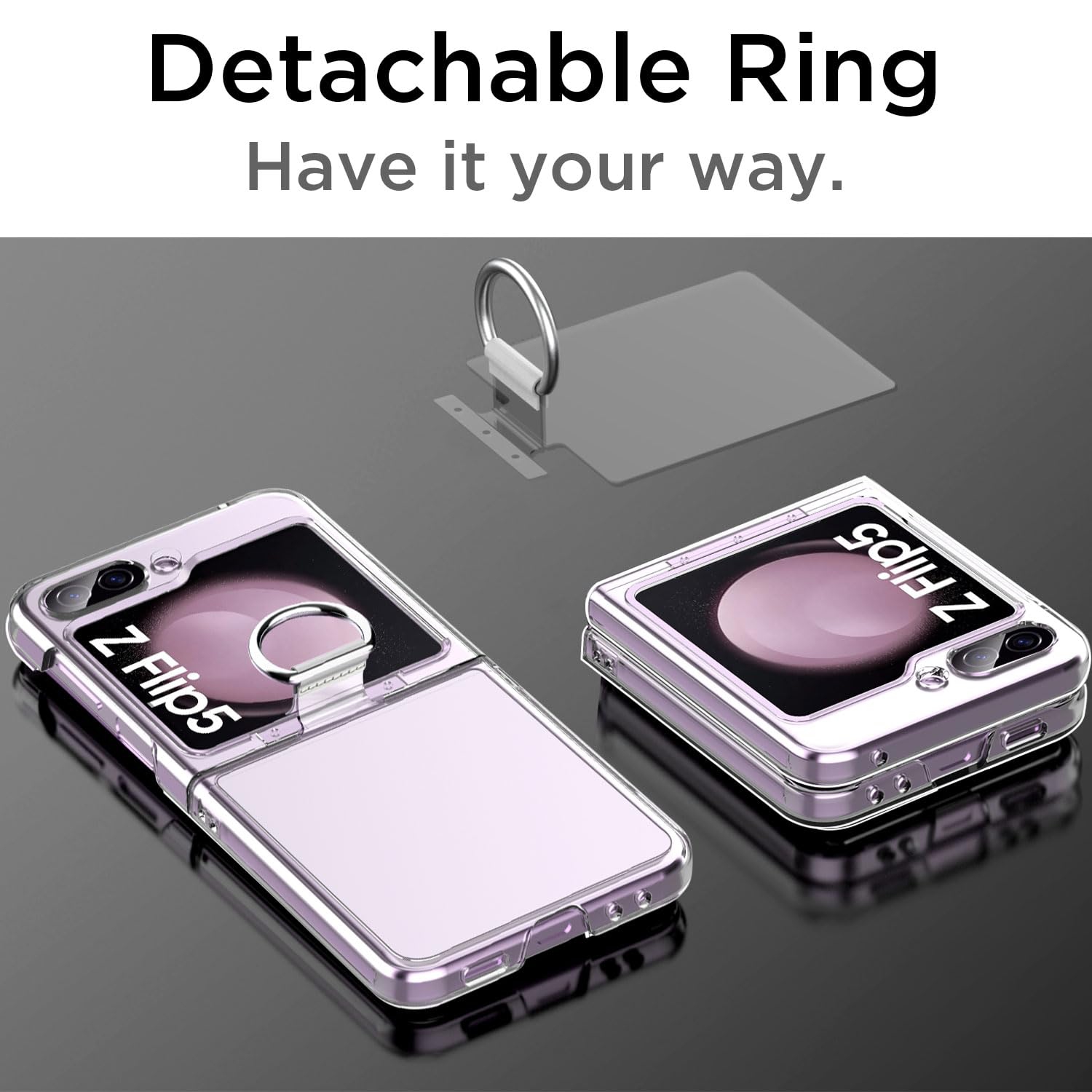 Samsung Galaxy Z Flip 5 Case Clear with Ring, Anti-Yellow Ultra-Thin Slim Fit Transparent Hard PC Phone Case for Samsung Flip 5 5G