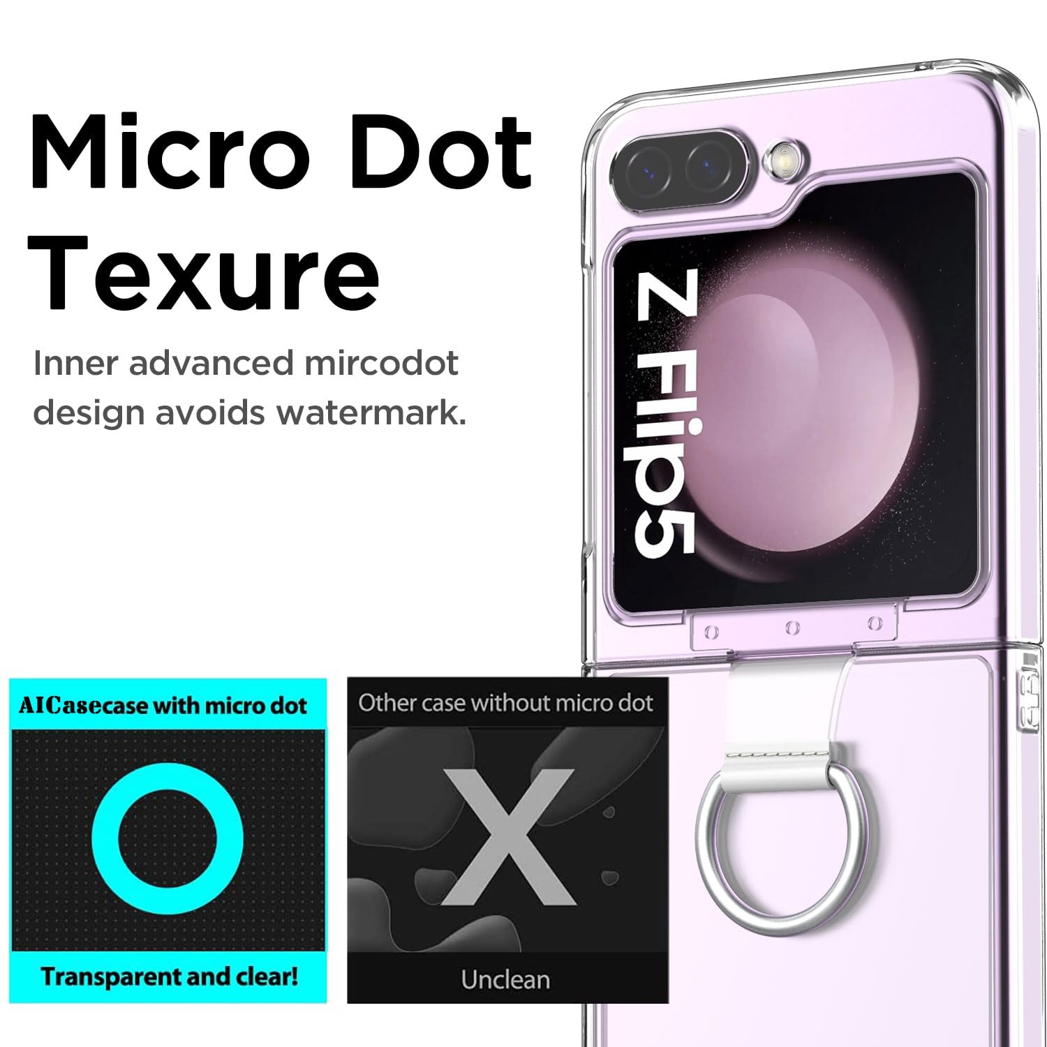 Samsung Galaxy Z Flip 5 Case Clear with Ring, Anti-Yellow Ultra-Thin Slim Fit Transparent Hard PC Phone Case for Samsung Flip 5 5G