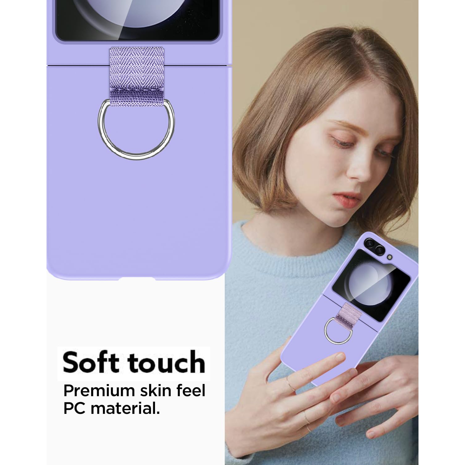 Samsung Galaxy Z Flip 5 Case with Ring, Protective Slim Thin Fit Women Girl Cute Phone Case for Samsung Galaxy Z Flip 5 5g, Purple