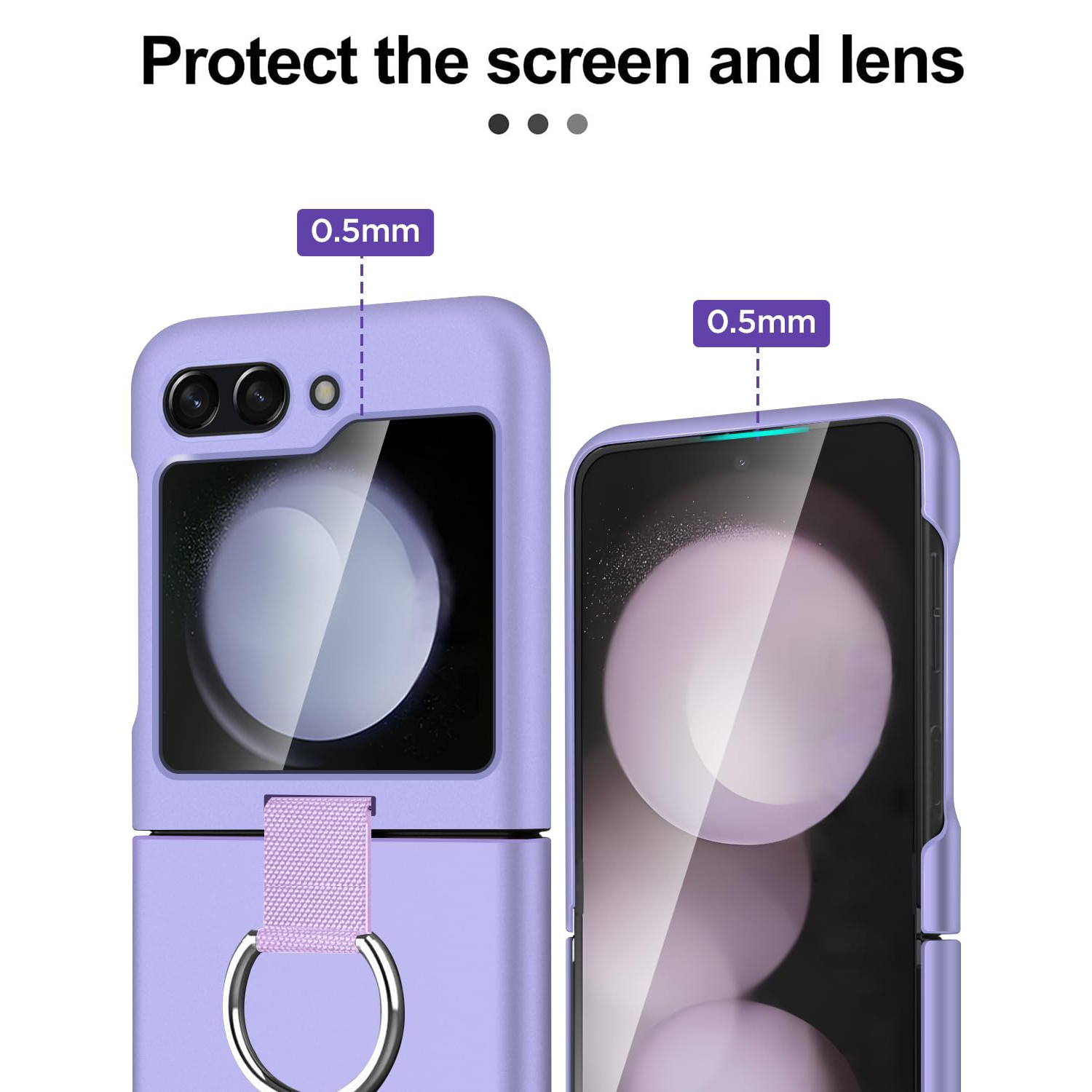 Samsung Galaxy Z Flip 5 Case with Ring, Protective Slim Thin Fit Women Girl Cute Phone Case for Samsung Galaxy Z Flip 5 5g, Purple