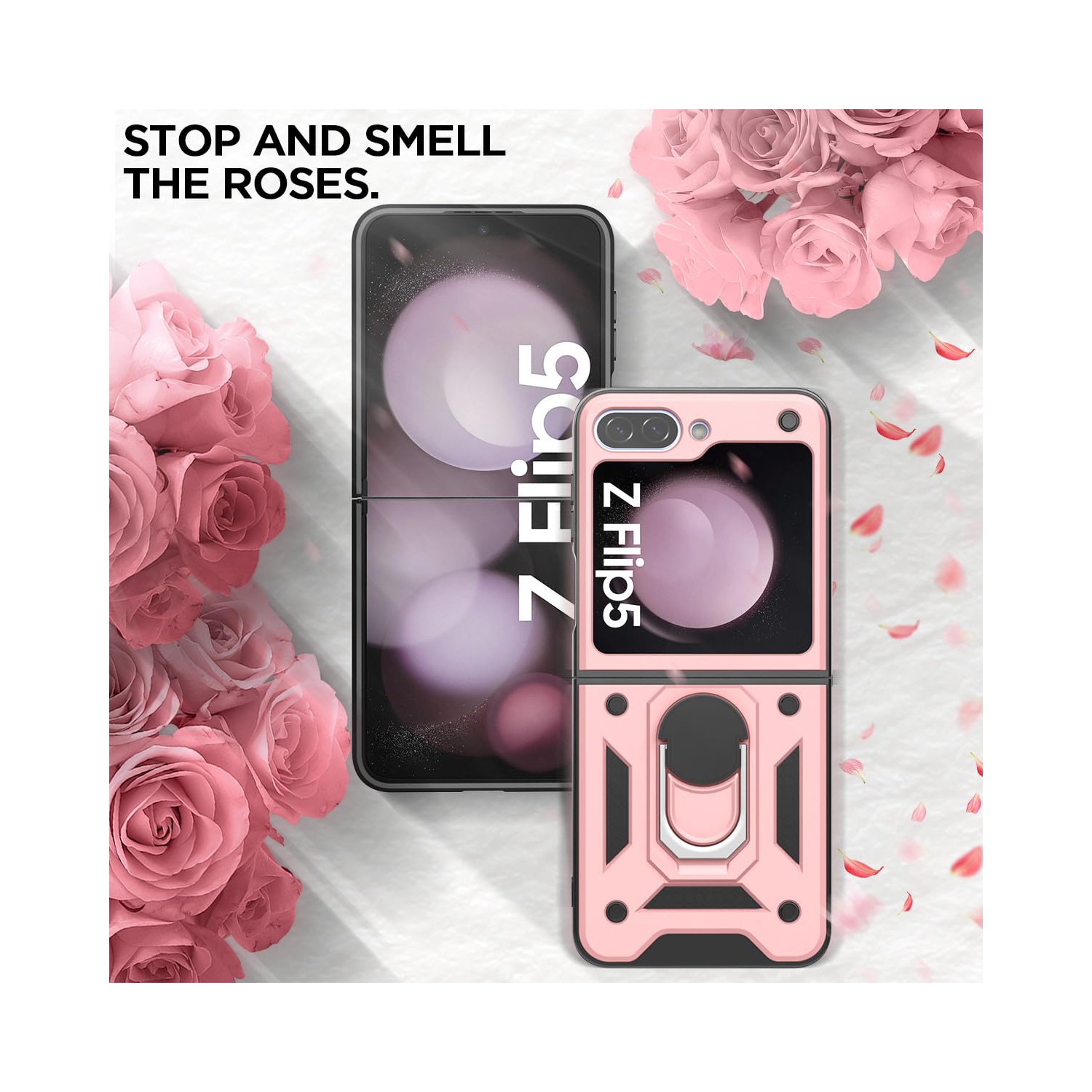 Samsung – Étui pour Galaxy Z Flip 5 avec béquille en anneau, étui antichoc pour support magnétique de voiture Galaxy Z Flip 5 5G, rose doré