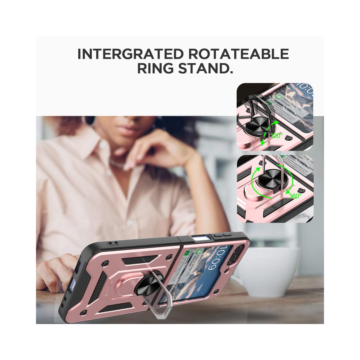 Samsung – Étui pour Galaxy Z Flip 5 avec béquille en anneau, étui antichoc pour support magnétique de voiture Galaxy Z Flip 5 5G, rose doré