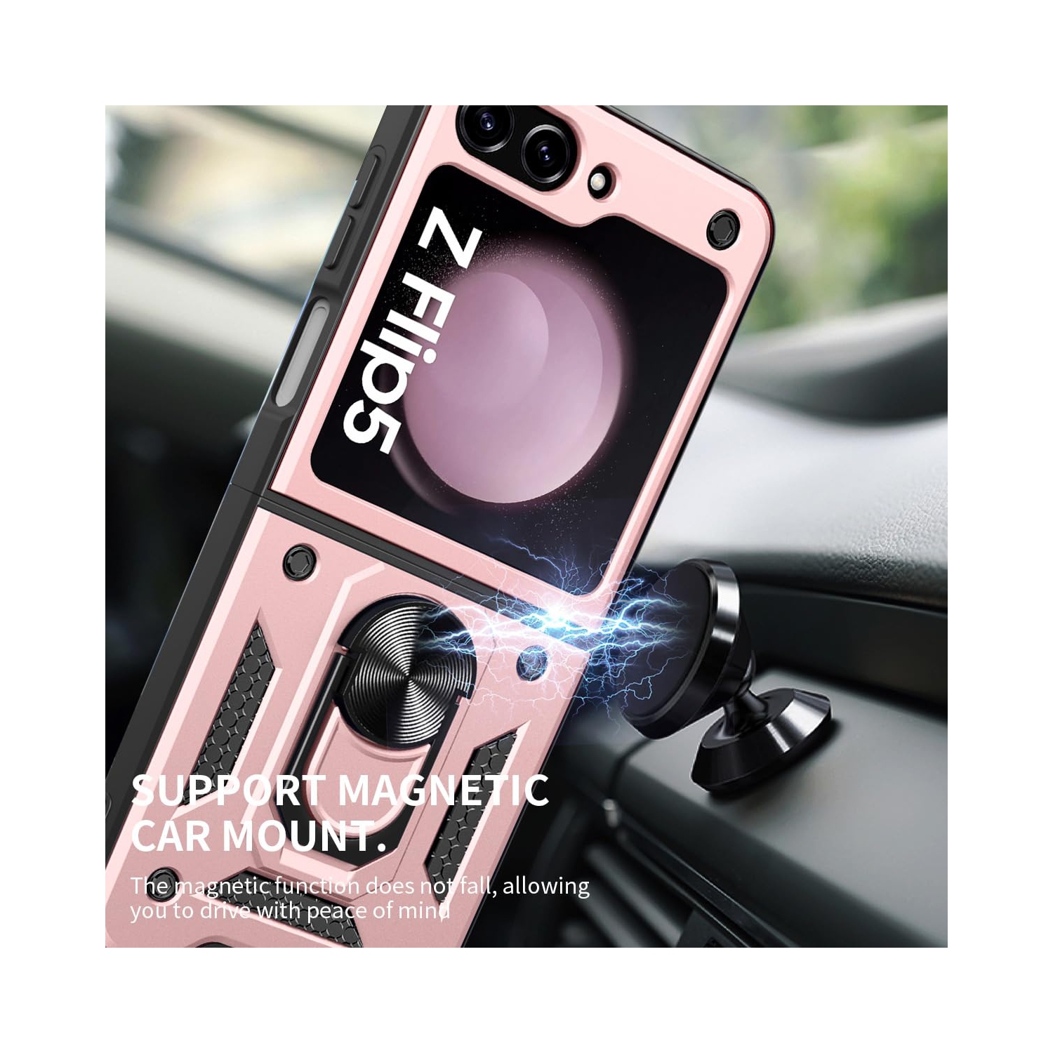 Samsung – Étui pour Galaxy Z Flip 5 avec béquille en anneau, étui antichoc pour support magnétique de voiture Galaxy Z Flip 5 5G, rose doré