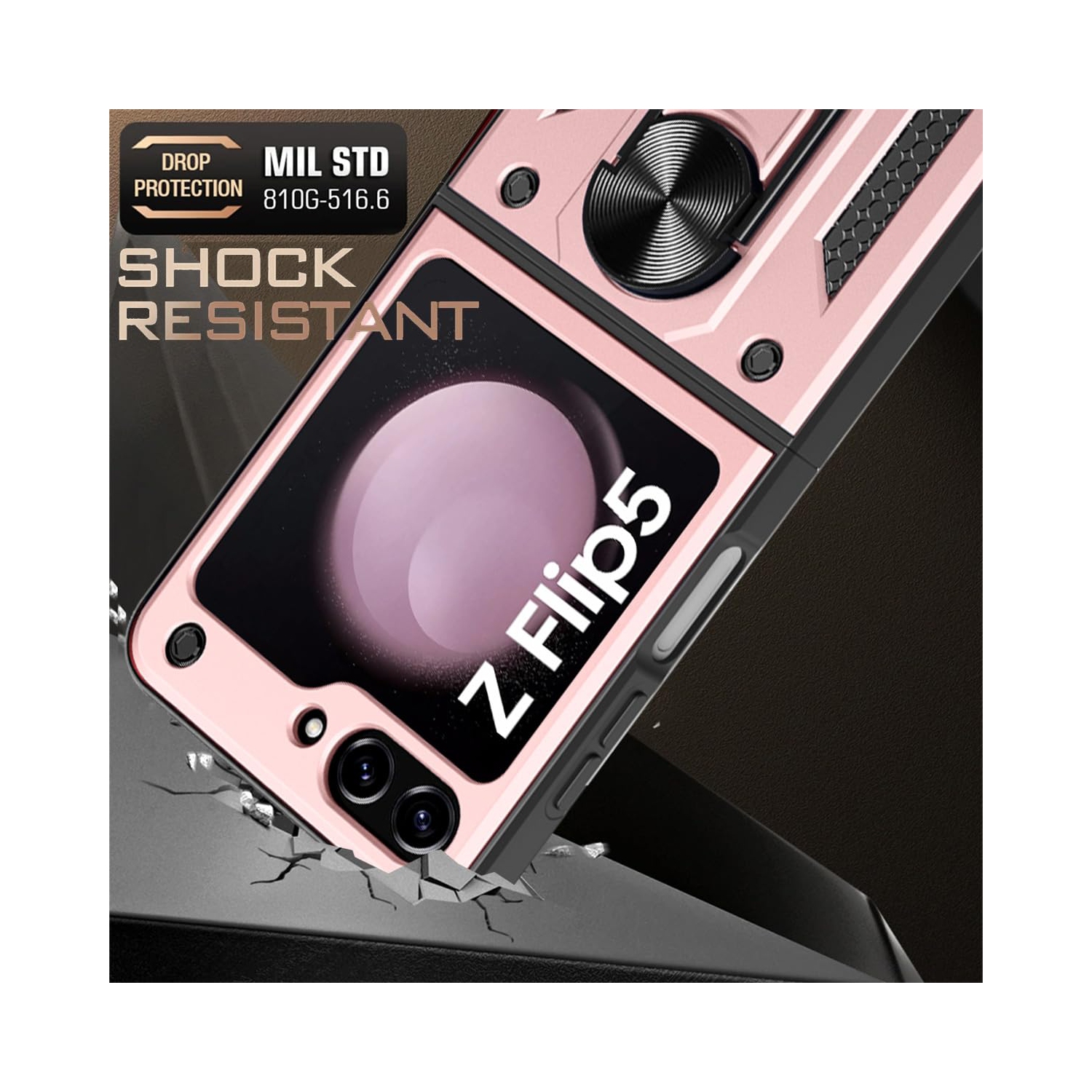 Samsung – Étui pour Galaxy Z Flip 5 avec béquille en anneau, étui antichoc pour support magnétique de voiture Galaxy Z Flip 5 5G, rose doré