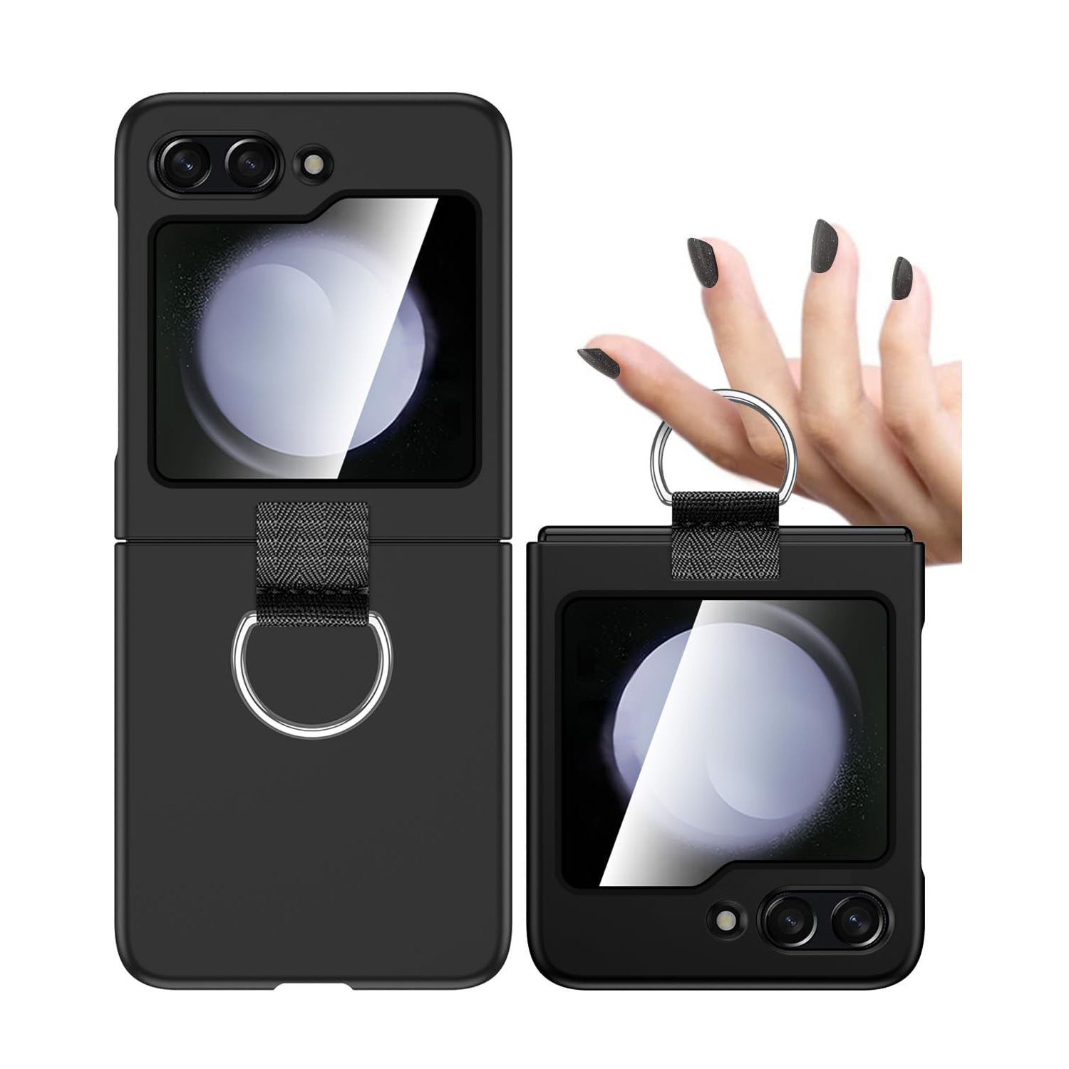 Samsung Galaxy Z Flip 5 Case with Ring, Protective Slim Thin Fit Women Girl Cute Phone Case for Samsung Galaxy Z Flip 5 5g, Black