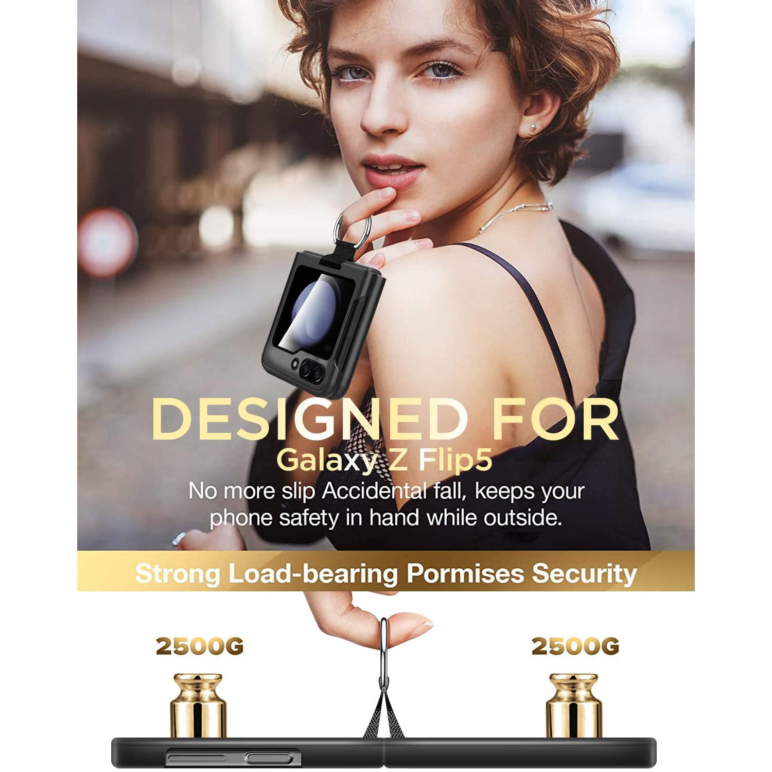 Samsung Galaxy Z Flip 5 Case with Ring, Protective Slim Thin Fit Women Girl Cute Phone Case for Samsung Galaxy Z Flip 5 5g, Black