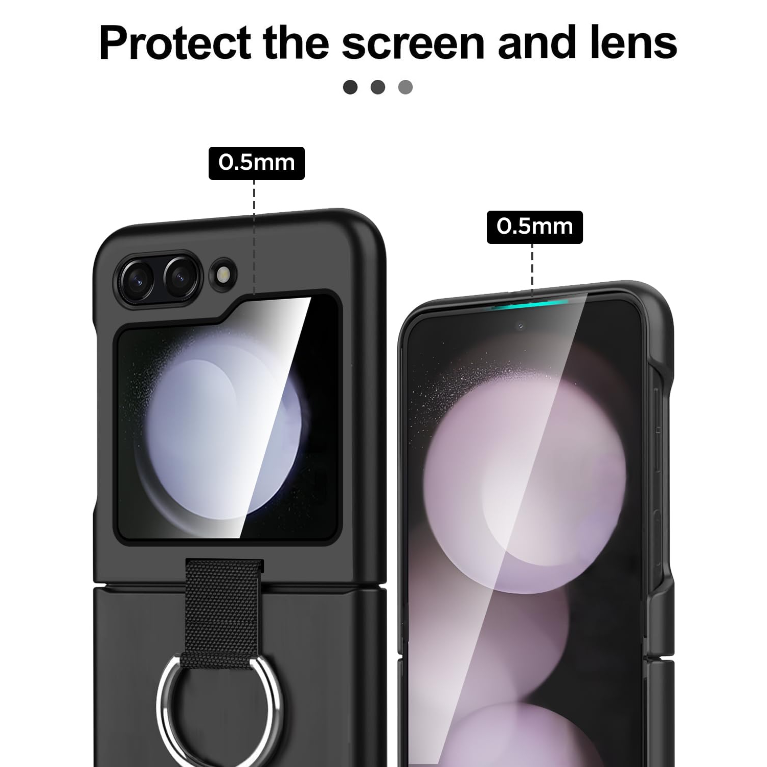 Samsung Galaxy Z Flip 5 Case with Ring, Protective Slim Thin Fit Women Girl Cute Phone Case for Samsung Galaxy Z Flip 5 5g, Black