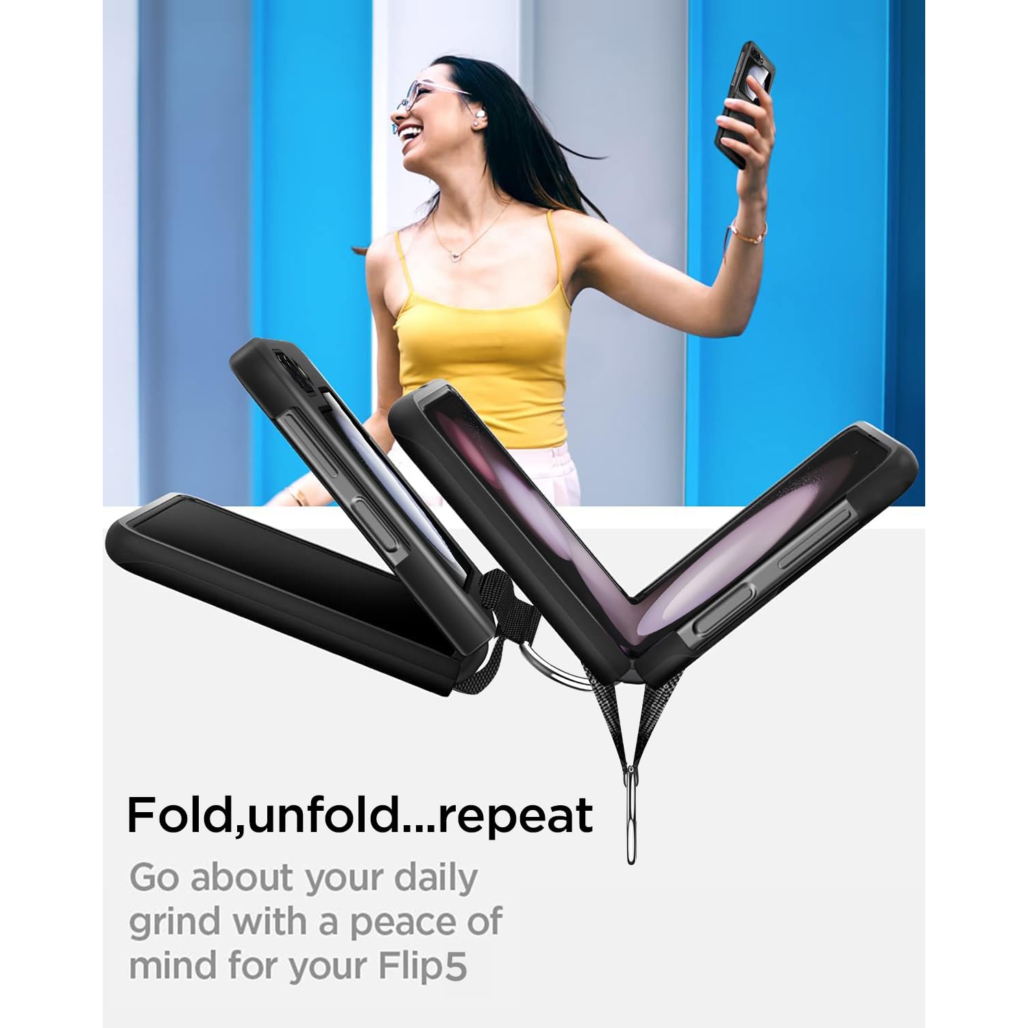 Samsung Galaxy Z Flip 5 Case with Ring, Protective Slim Thin Fit Women Girl Cute Phone Case for Samsung Galaxy Z Flip 5 5g, Black