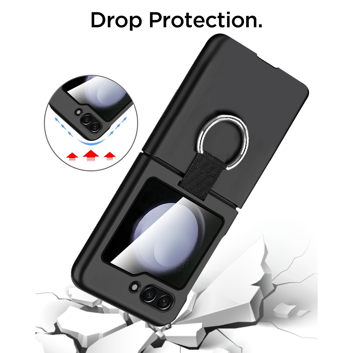 Samsung Galaxy Z Flip 5 Case with Ring, Protective Slim Thin Fit Women Girl Cute Phone Case for Samsung Galaxy Z Flip 5 5g, Black