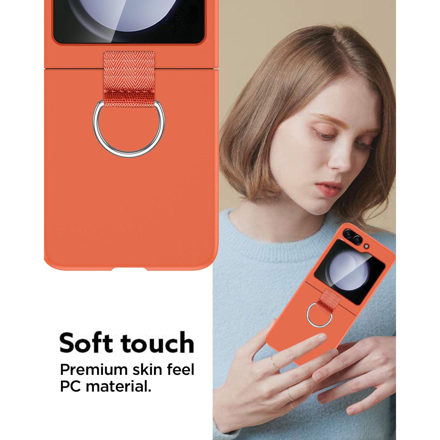 Samsung – Étui pour Galaxy Z Flip 5 avec anneau, étui protecteur mince et ajusté pour femme, étui mignon pour Samsung Galaxy Z Flip 5 5&nbsp;g, orange