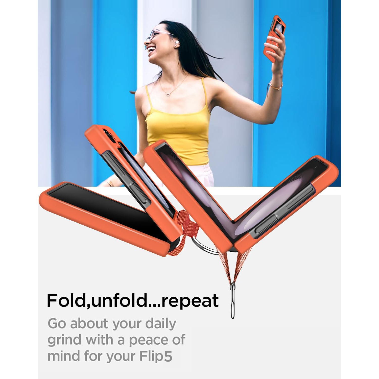 Samsung – Étui pour Galaxy Z Flip 5 avec anneau, étui protecteur mince et ajusté pour femme, étui mignon pour Samsung Galaxy Z Flip 5 5&nbsp;g, orange