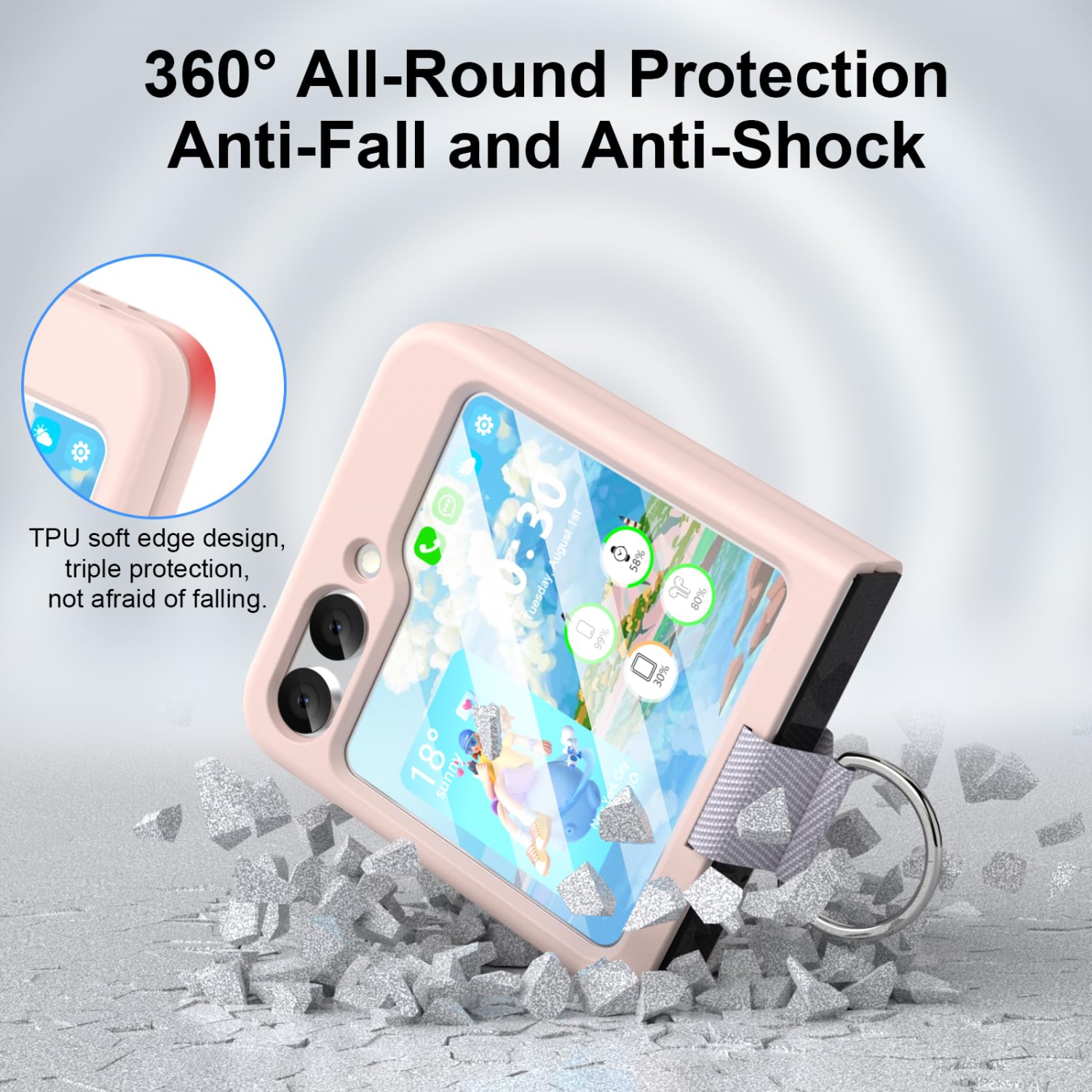 for Samsung Galaxy Z Flip 5 Case with Ring Shockproof Silicone Protective Cover Flip Z 5 Phone Case for Galaxy Z Flip 5 5G 2023 - Pink