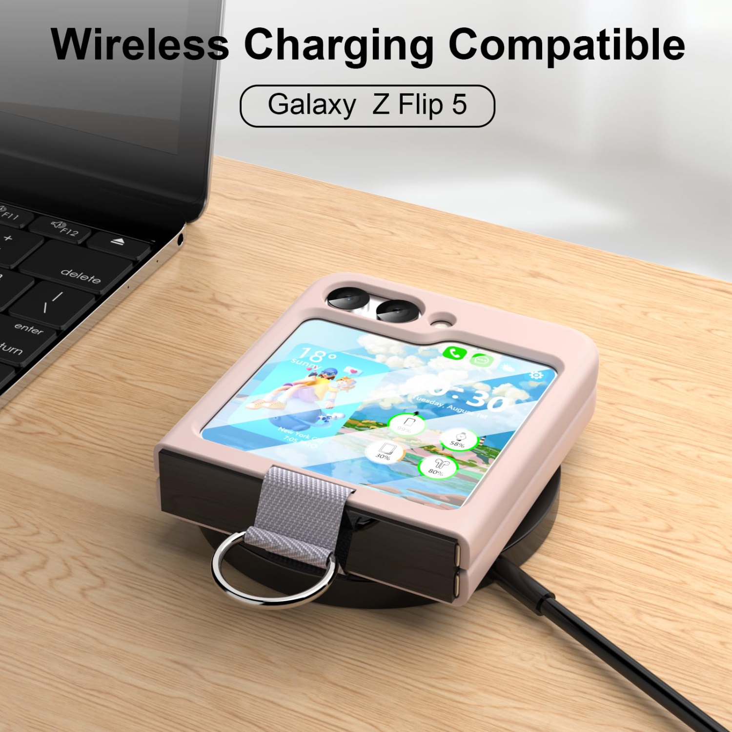 for Samsung Galaxy Z Flip 5 Case with Ring Shockproof Silicone Protective Cover Flip Z 5 Phone Case for Galaxy Z Flip 5 5G 2023 - Pink