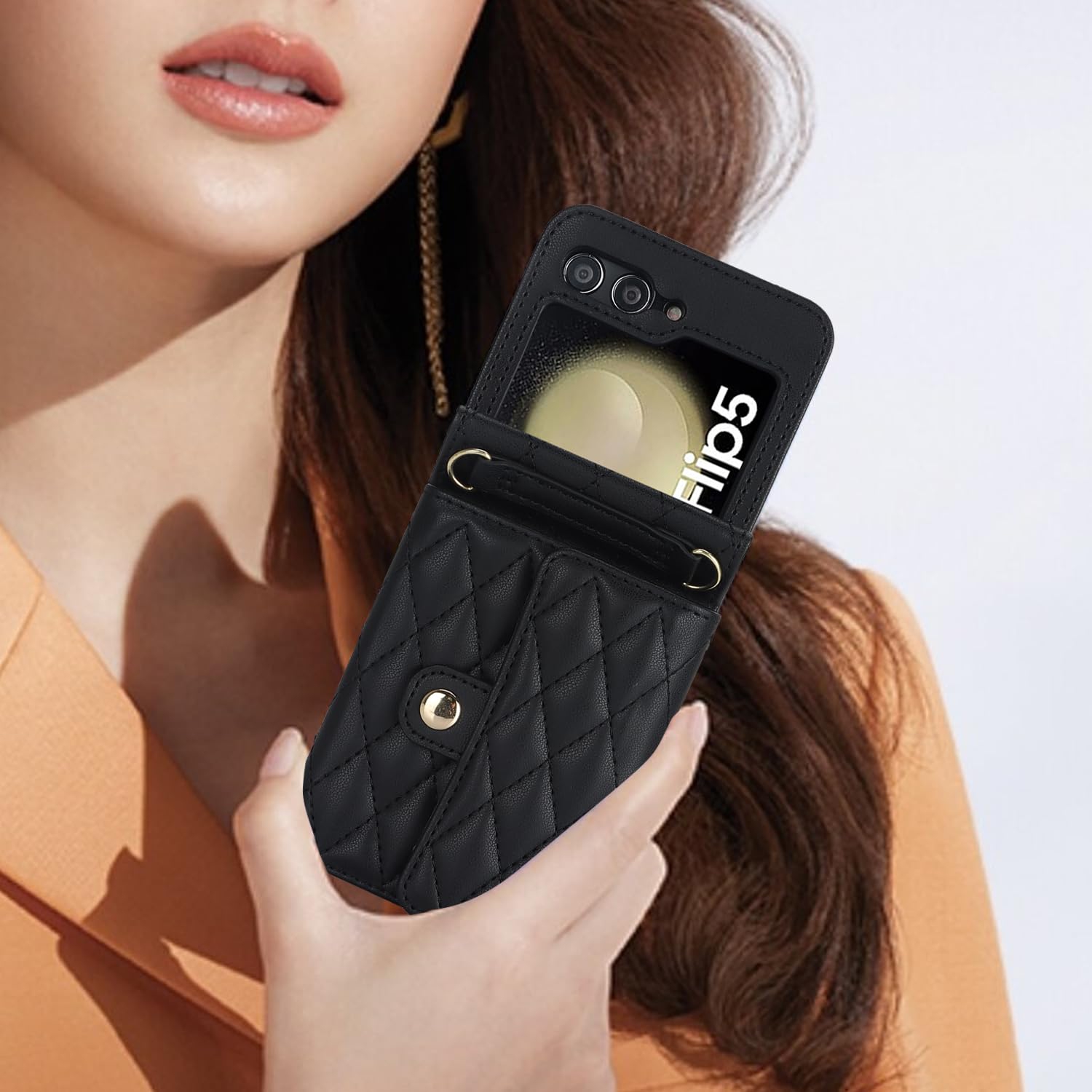 Samsung – Étui pour Galaxy Z Flip 5, étui pour téléphone portefeuille en cuir mignon avec porte-carte à bandoulière pour femme, dragonne, étui de