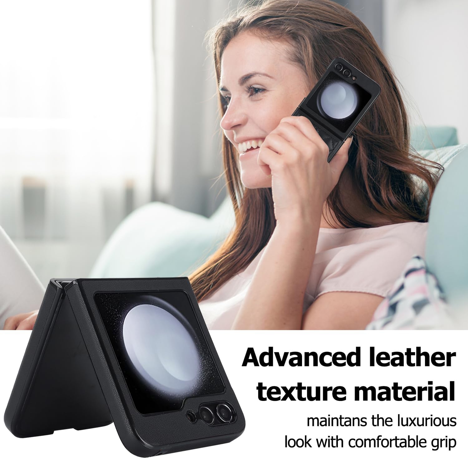 Samsung Galaxy Z Flip 5 Case, Samsung Z Flip 5 Case Cute Aesthetic Leather Case for Women Men Diamond-Shaped Pattern Shockproof Protective Bumper