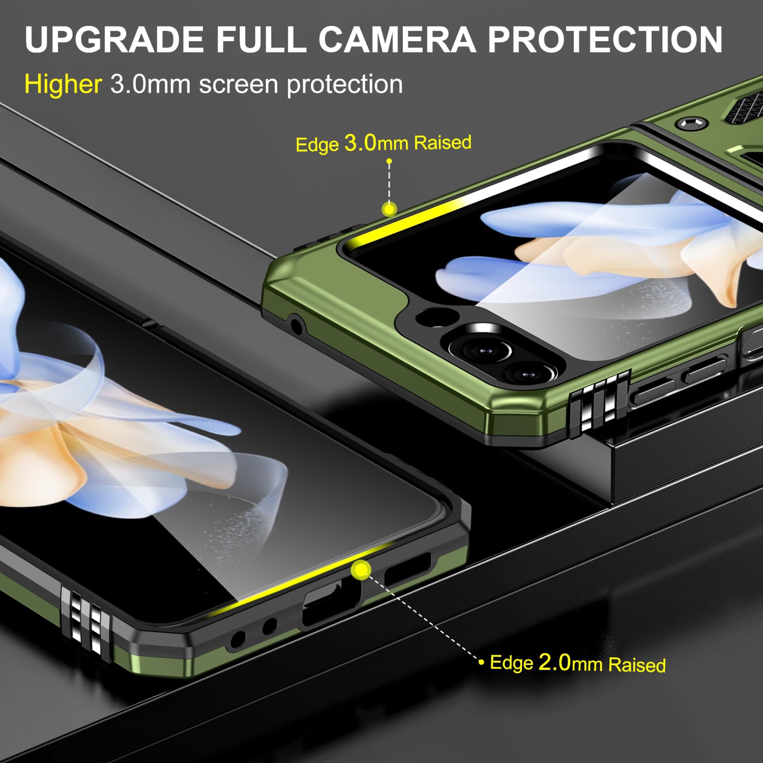 Étui antichoc Flip Z 5 de Z Flip 5 avec anneau magnétique rotatif 360° pour Galaxy Z Flip 5 5G 2023 de Samsung - Vert