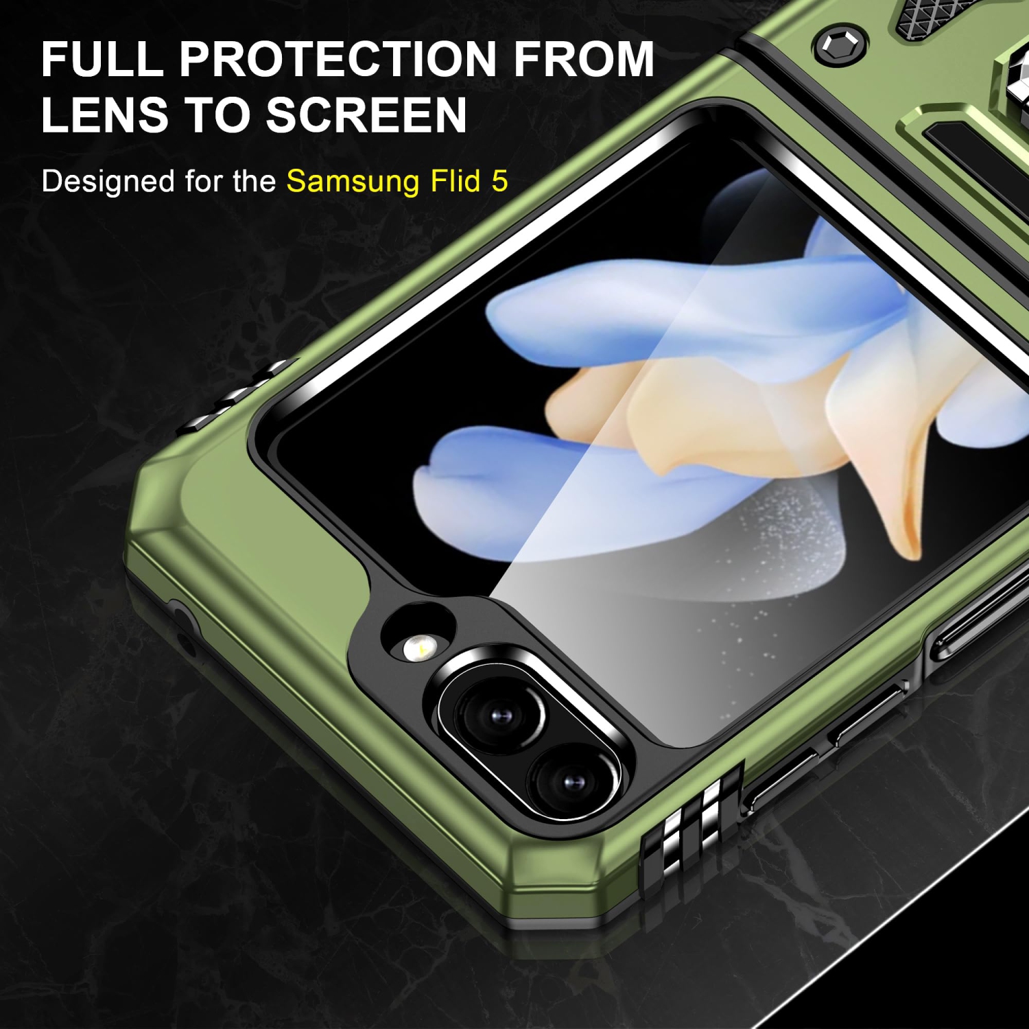 Étui antichoc Flip Z 5 de Z Flip 5 avec anneau magnétique rotatif 360° pour Galaxy Z Flip 5 5G 2023 de Samsung - Vert