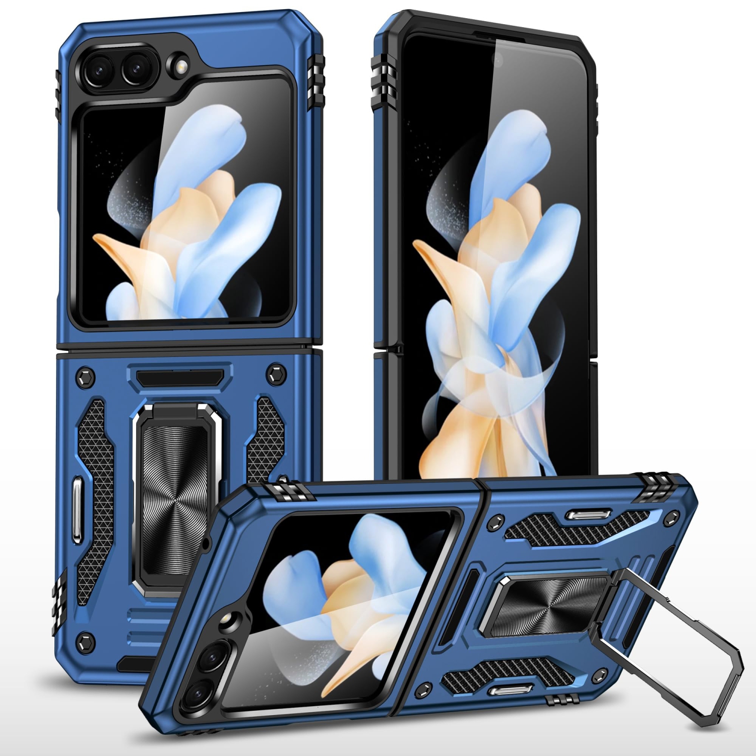 Z Flip 5 Case Shockproof Flip Z 5 Phone Case with 360°Rotate Magnetic Ring Stand for Samsung Galaxy Z Flip 5 5G 2023 - Blue