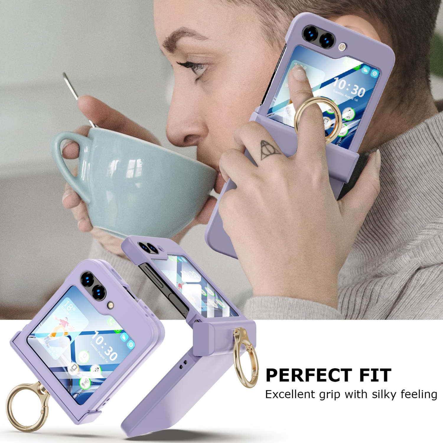 Compatible with Galaxy Z Flip 5 Case with Hinge Protection & Ring Kickstand, Slim and Thin Protective Case Cover for Samsung Z Flip 5 5G (Purple)