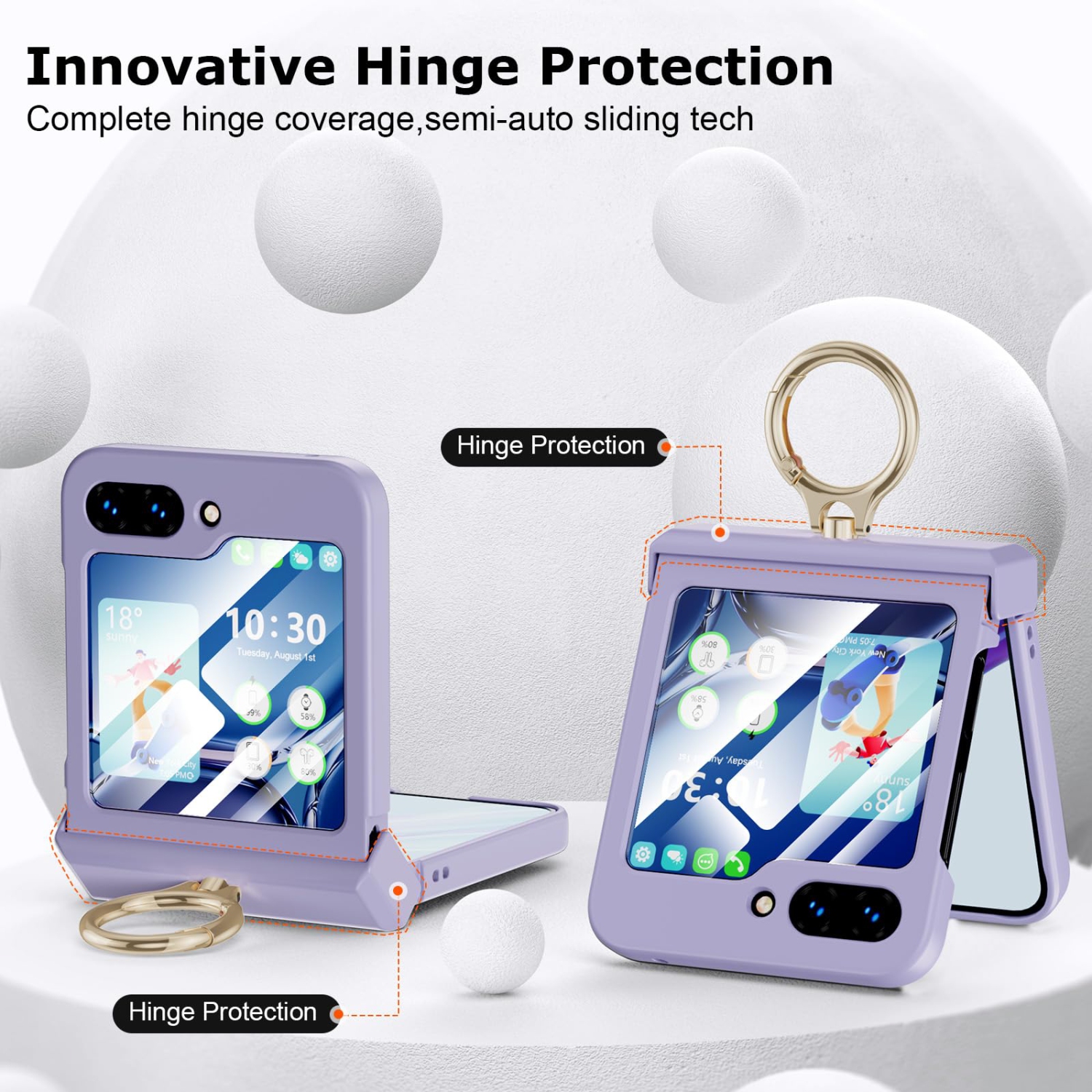 Compatible with Galaxy Z Flip 5 Case with Hinge Protection & Ring Kickstand, Slim and Thin Protective Case Cover for Samsung Z Flip 5 5G (Purple)