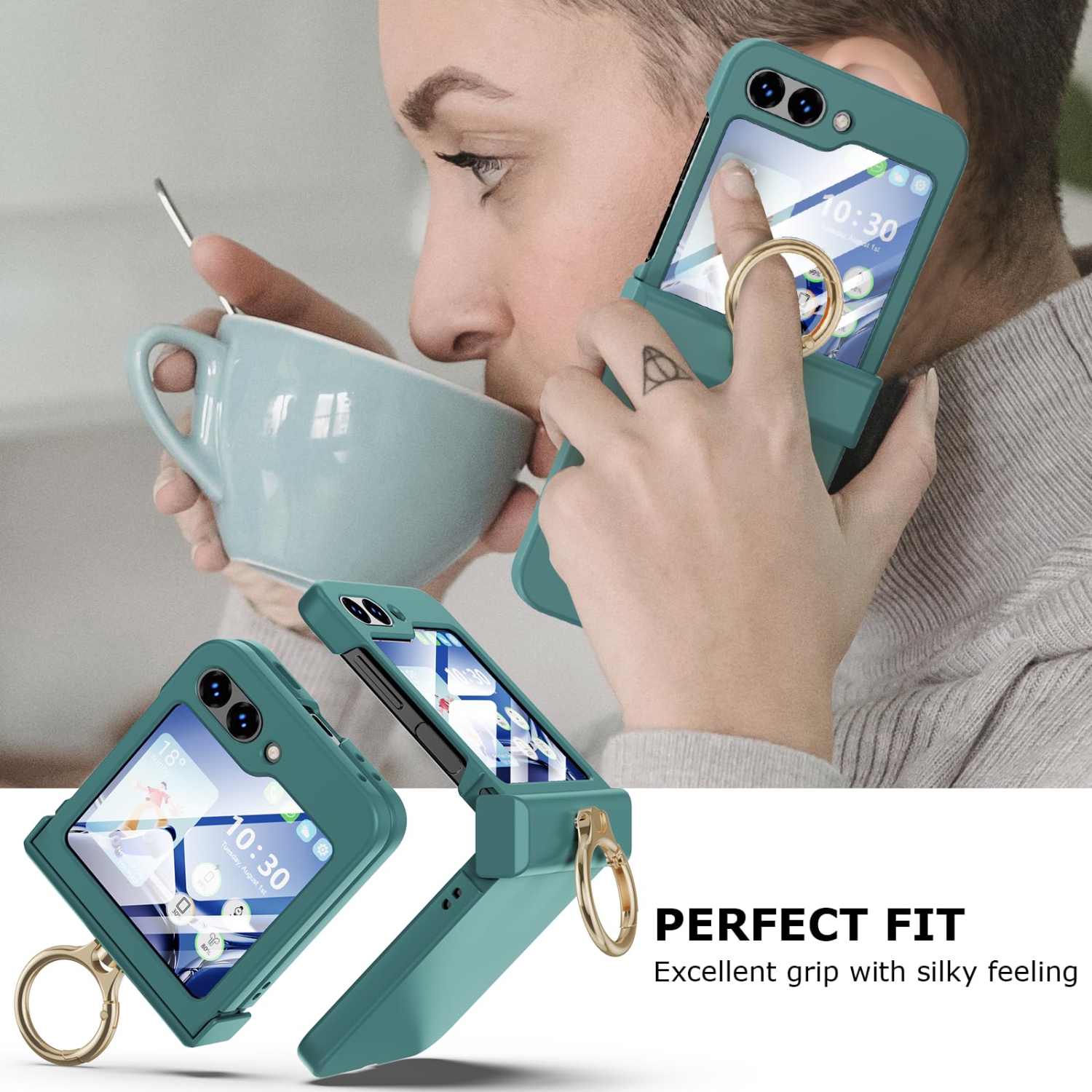 Compatible with Galaxy Z Flip 5 Case with Hinge Protection & Ring Kickstand, Slim and Thin Protective Case Cover for Samsung Z Flip 5 5G