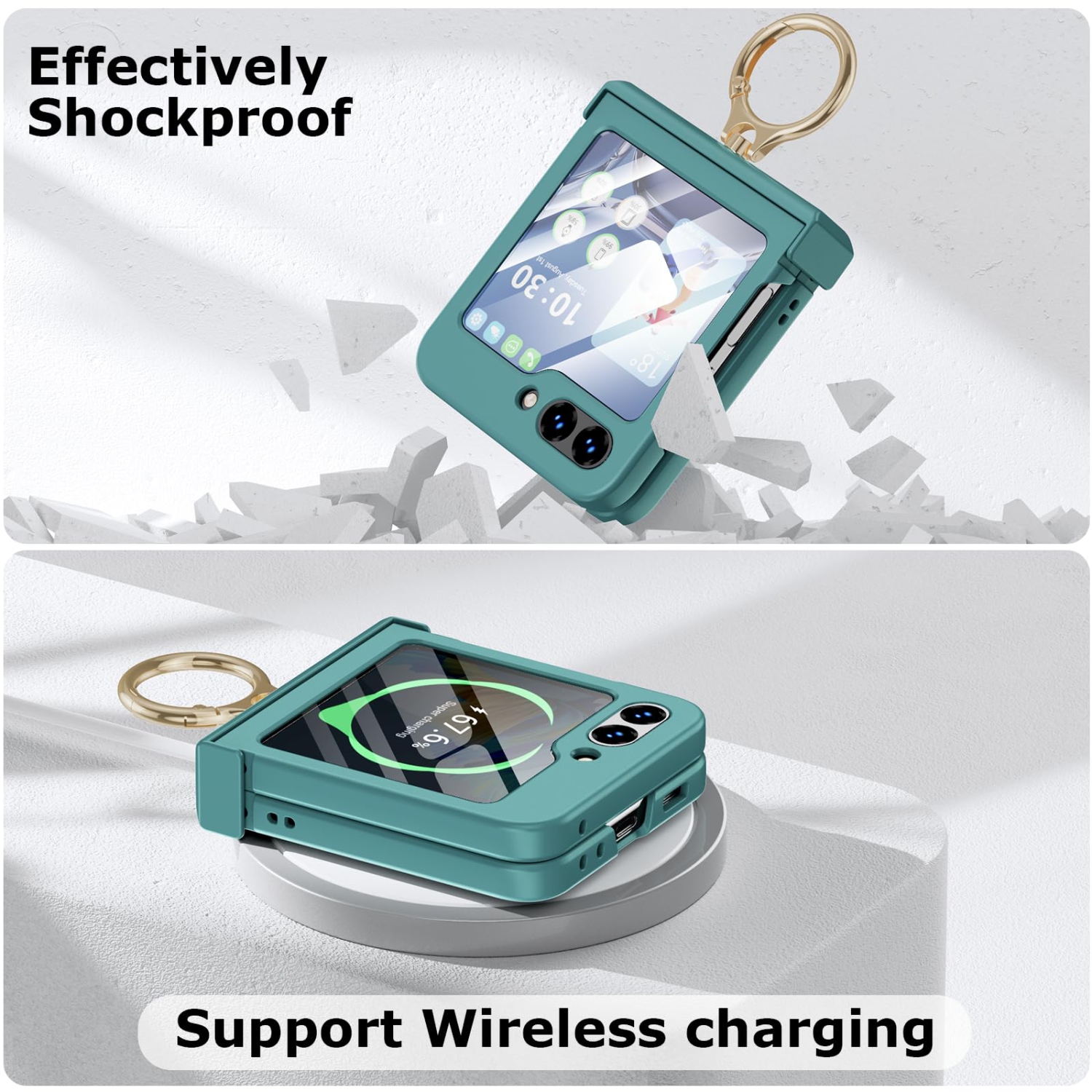 Compatible with Galaxy Z Flip 5 Case with Hinge Protection & Ring Kickstand, Slim and Thin Protective Case Cover for Samsung Z Flip 5 5G